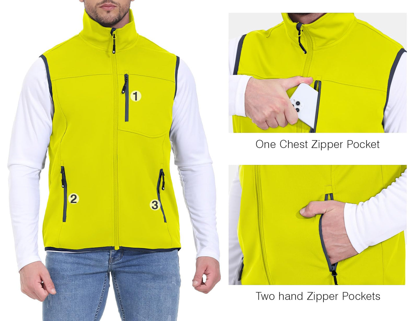 Rdruko Men's Golf Vests Outerwear Lightweight Waterproof Outdoor Running Travel Softshell Vests(Lemon Yellow, US XXXL)