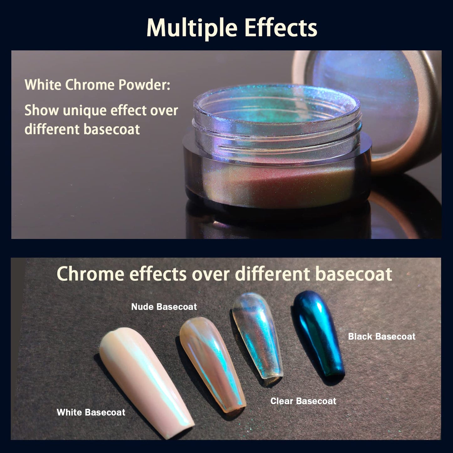 Allstarry Unicorn Chrome Nail Powder, Aurora Mermaid Iridescent White Pearl Nail Chrome Powder Pigment Glitter Fairy Dust for Nail Art, Manicure, Gel Nail Polish - Moonlight Mermaid