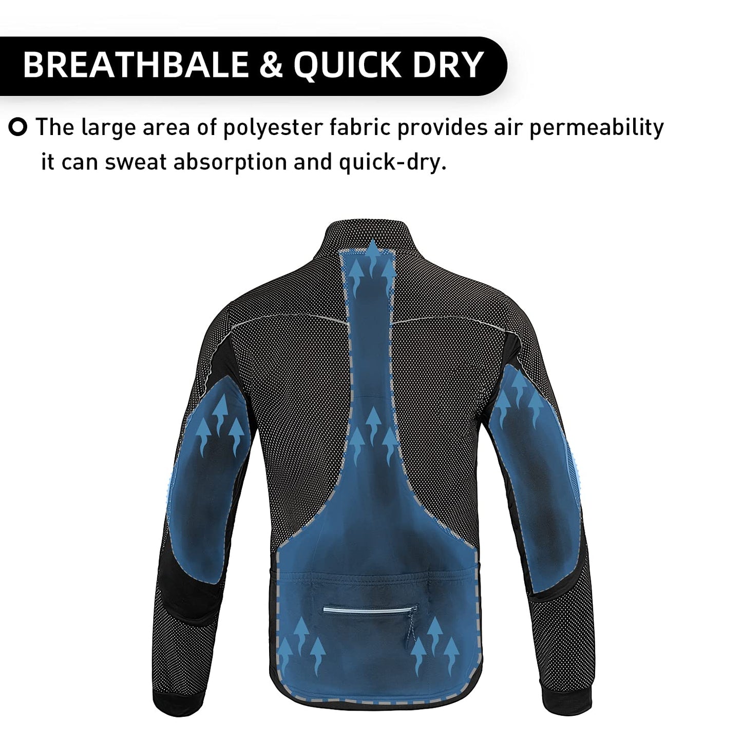 Lipport Mens Cycling Bike Jacket Winter Thermal Running Mountain Biking Jacket Windproof Breathable Reflective Softshell Coat (Black, 3XL)