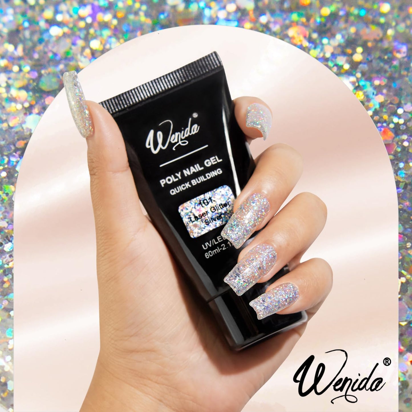 Poly Gel Wenida 60ml Nail Extension Gel Laser Sliver Glitter Nail Builder Gel Nail Enhancement Gel Set for Home DIY Nail Manicure Art
