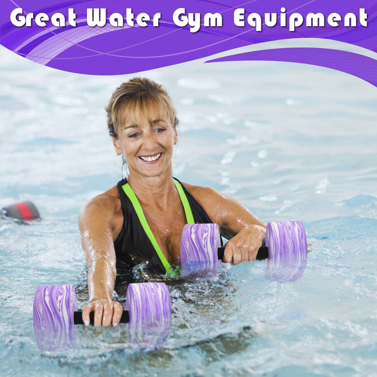 Water Aerobics Set for Aquatic Exercise, New Upgrade Aquatic Exercise Dumbbells and Foam Swim Aquatic Cuffs with Detachable Vecro, Aquatic Fitness Equipment for Water Workouts, Camouflage Purple