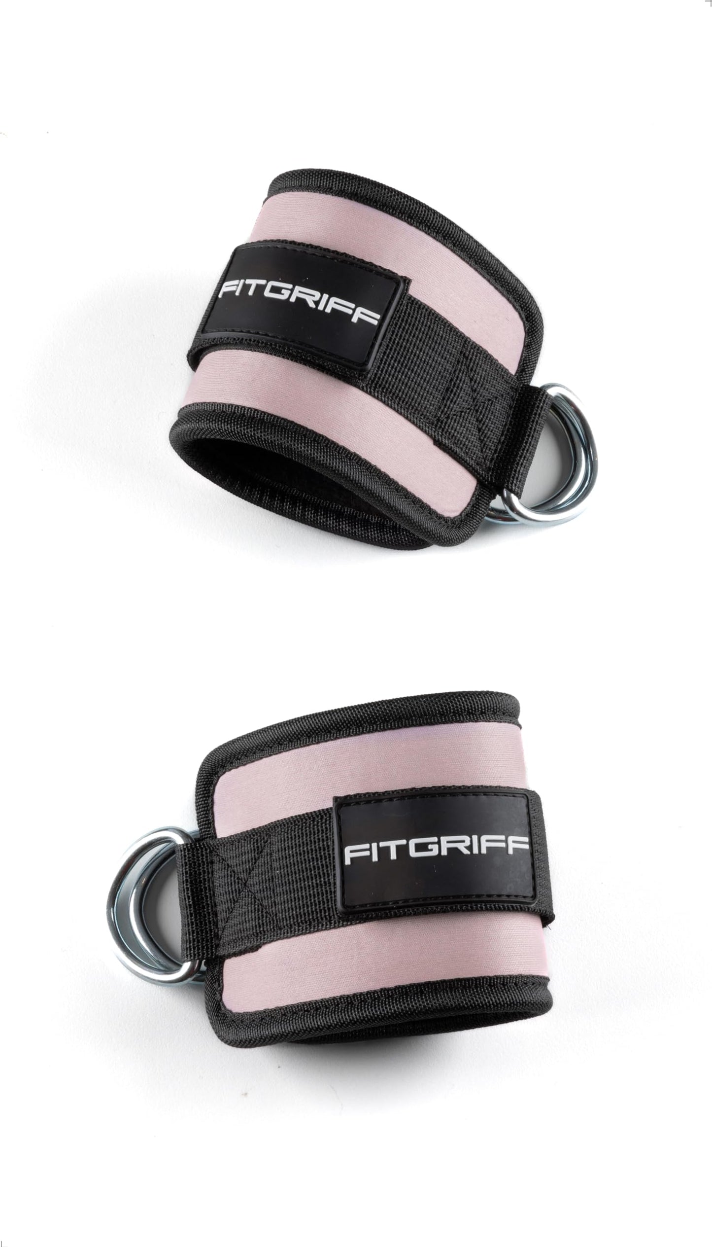 Fitgriff® Ankle Straps V1 for Cable Machine (2 Pieces) - Gym Workout Equipment - Leg Pulley Attachment, Kickback Straps (Blush Pink)