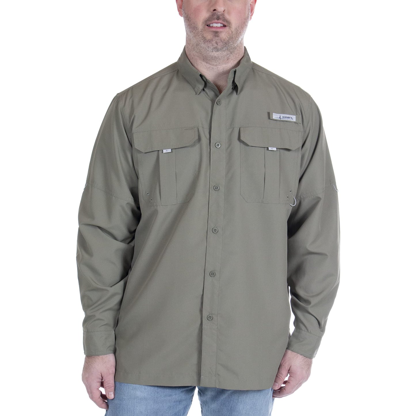 HABIT Men’s Fourche Mountain Long Sleeve River Guide Fishing Shirt, Deep Lichen Green, 4X-Large