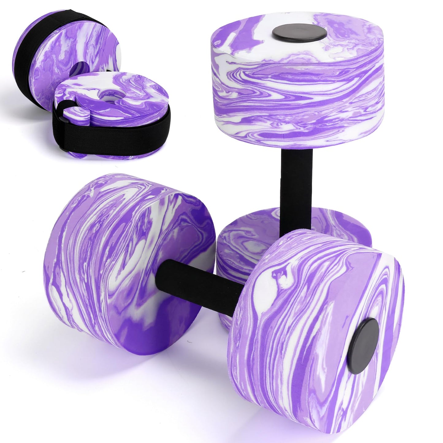 Water Aerobics Set for Aquatic Exercise, New Upgrade Aquatic Exercise Dumbbells and Foam Swim Aquatic Cuffs with Detachable Vecro, Aquatic Fitness Equipment for Water Workouts, Camouflage Purple