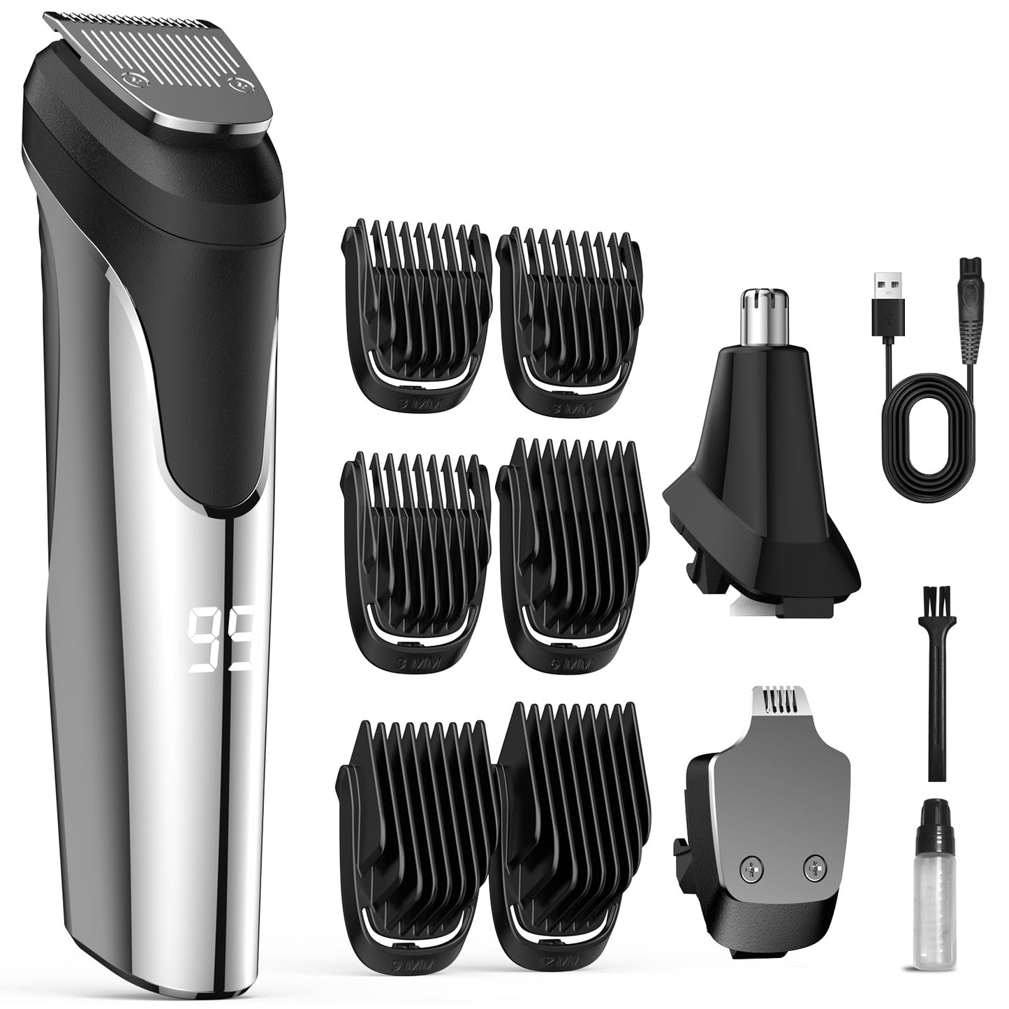 Beard Trimmer Hair Clipper for Men,All in One Men's Grooming Kit with Cordless Rechargeable Hair & Nose Trimmer Electric Shaver,Low Noise Moter & Stainless Steel Blade, IPX4 Waterproof Extra Long Life