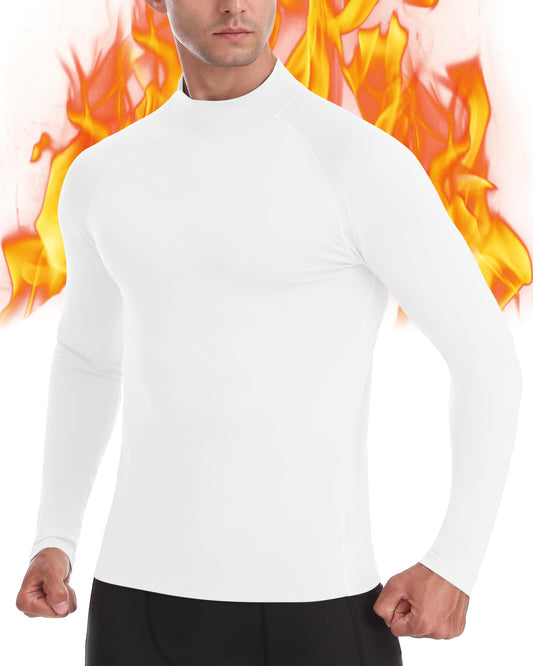 EoBeKee Men's Thermal Base Layer, Warm Long Sleeve Compression Shirts, Ultra Soft Fleece Lined Tops for Winter Sport Hunting Workout(White)