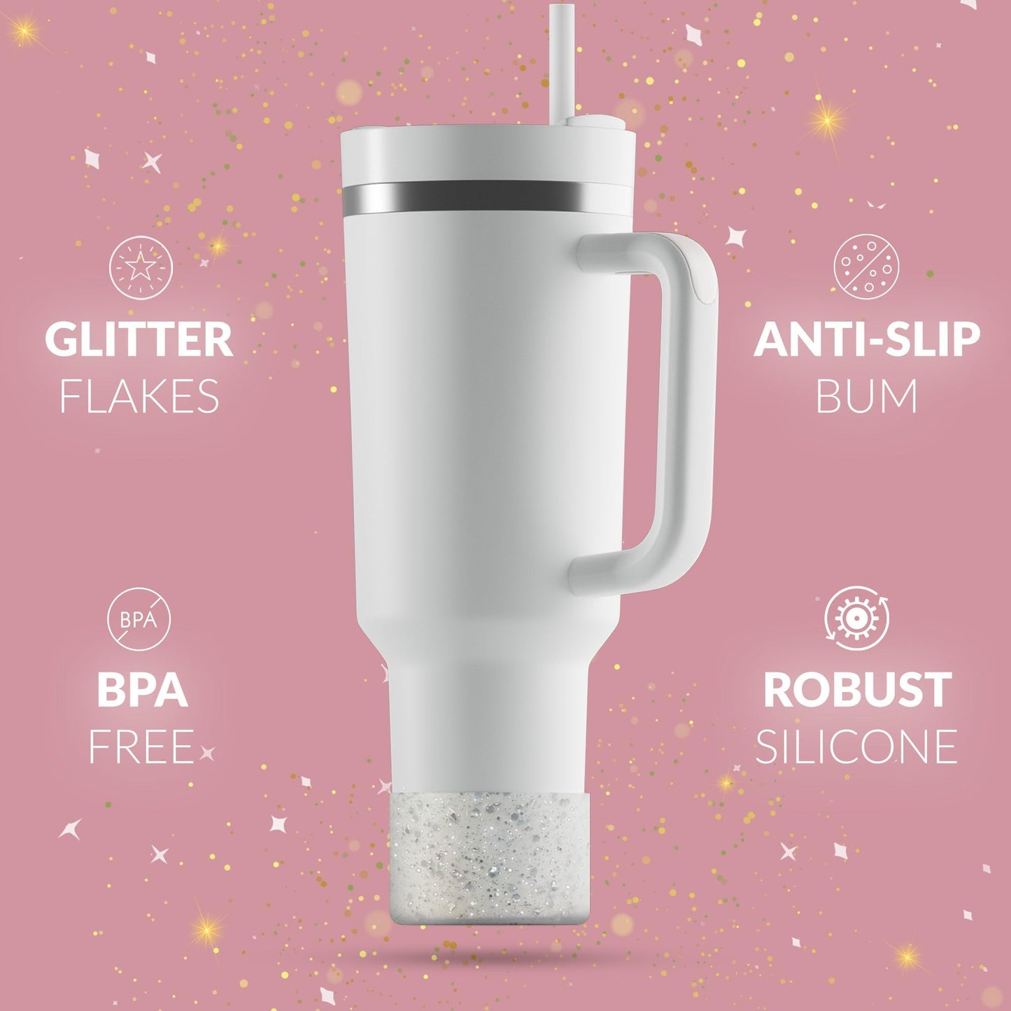 REUZBL Glow up Glitter Bottle Boot Sleeve for Stanley Tumblers 20-40oz, Hydro Flask Tumblers, Simple Modern Tumblers, Iron Flask Tumbler, Similar Tumblers, Tumbler Water Bottle Accessory