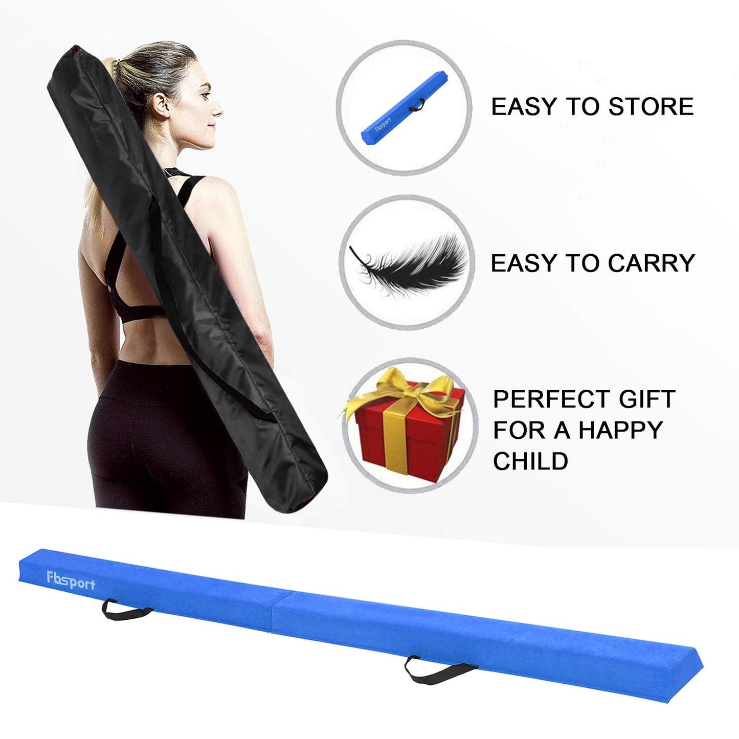 FBSPORT 8ft Balance Beam: Folding Floor Gymnastics Equipment for Kids Adults,Non Slip Rubber Base, Gymnastics Beam for Training, Practice, Physical Therapy and Professional Home Training