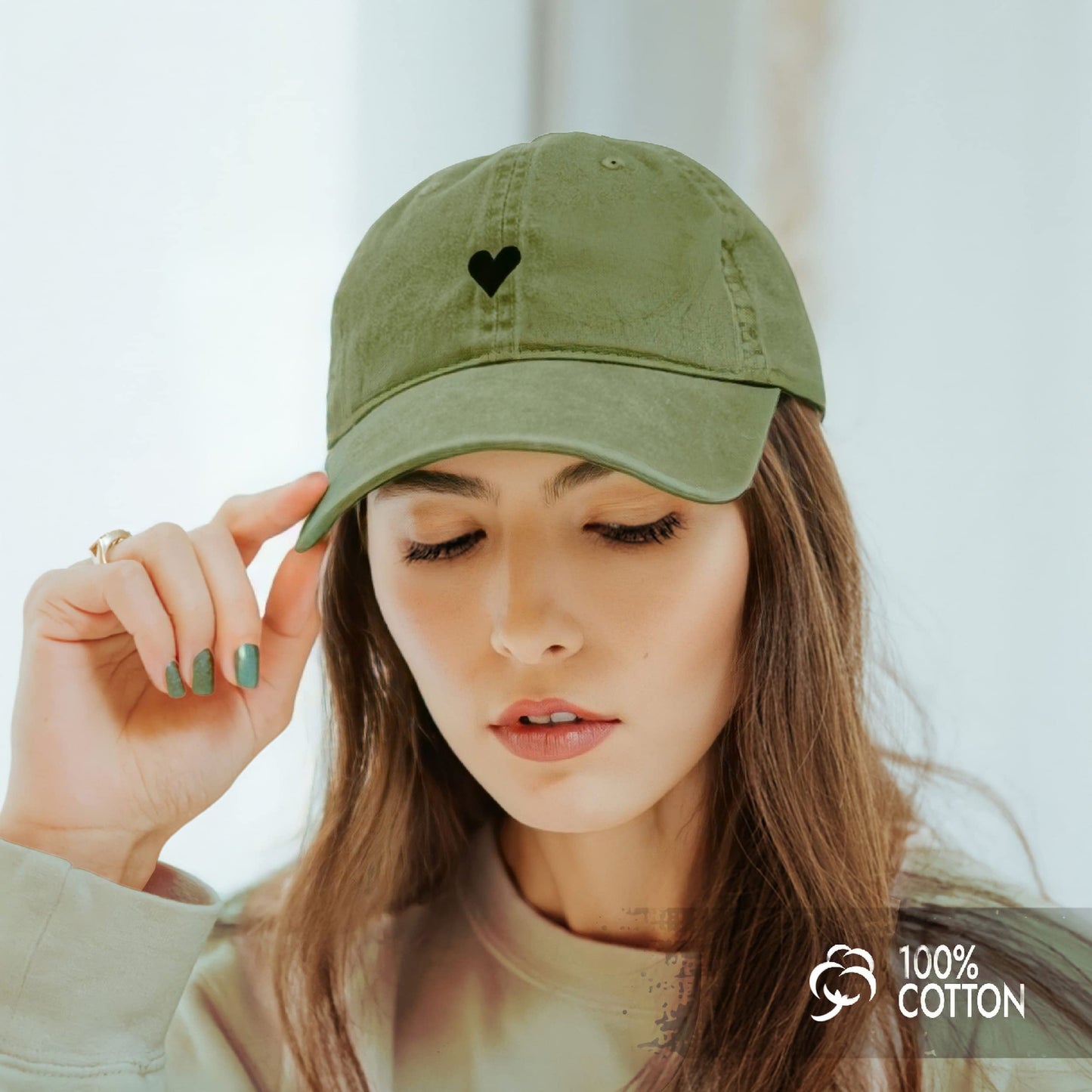 Atticus Poetry Dad Hat for Women (Heart Green) and Cuffed Beanie for Women (Heart Off-White) - Unisex Fit, One Size