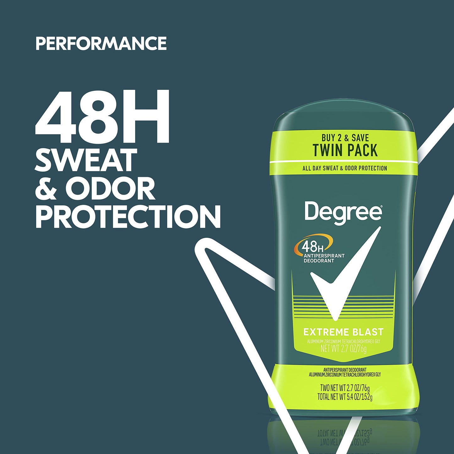 Degree Men Original Protection Antiperspirant Deodorant 48-Hour Sweat & Odor Protection Extreme Blast Antiperspirant For Men 2.7 oz, Twin Pack (Pack of 2)