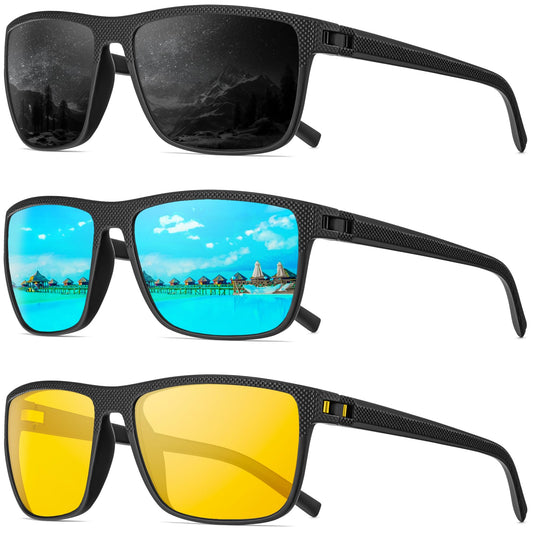 QALLY Night Vision Glasses Men, Polarized Sunglasses Men with UV protection Lightweight Sun Glasses for Driving Fishing Golf