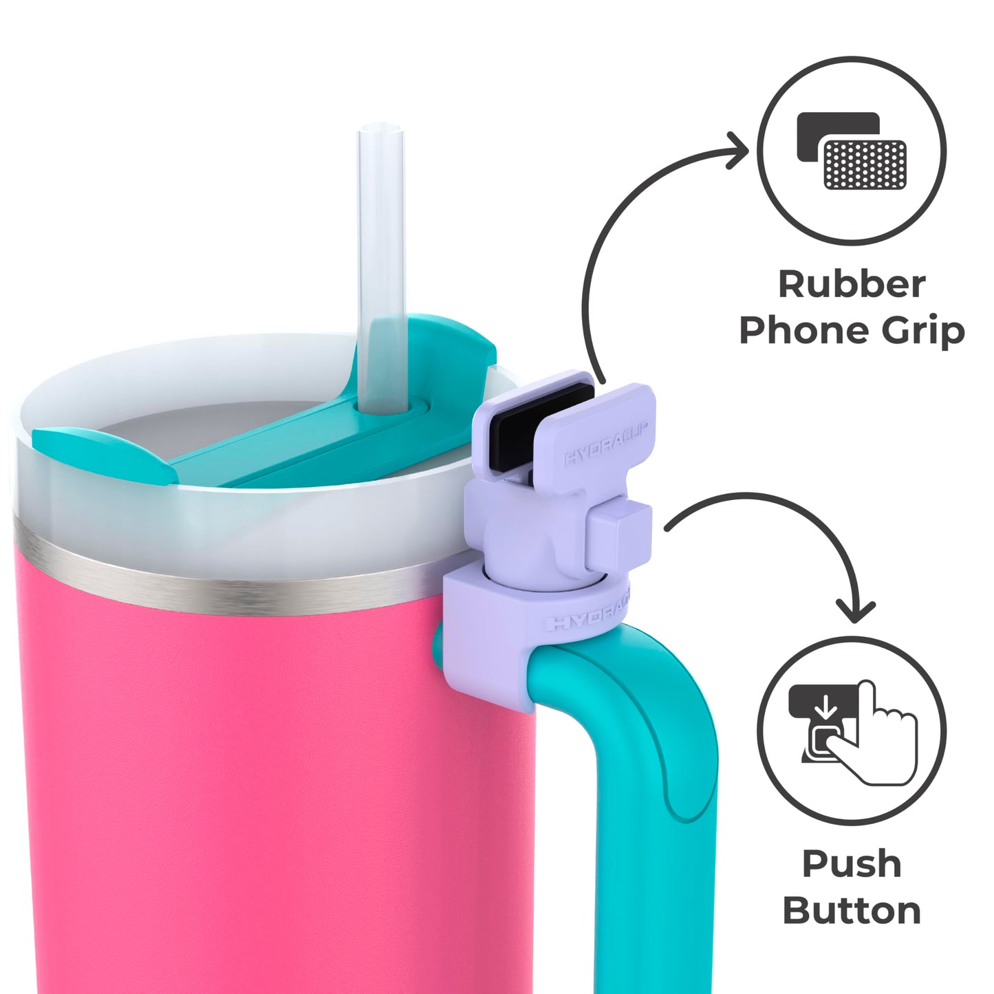 HydraClip Phone Attachment - Watch, Carry, Record, & Stay Organized, Use as Phone Stand or Tripod, Hands Free Detachable, Stanley Cup Accessories, Spring Loaded Secure Grip (Purple)