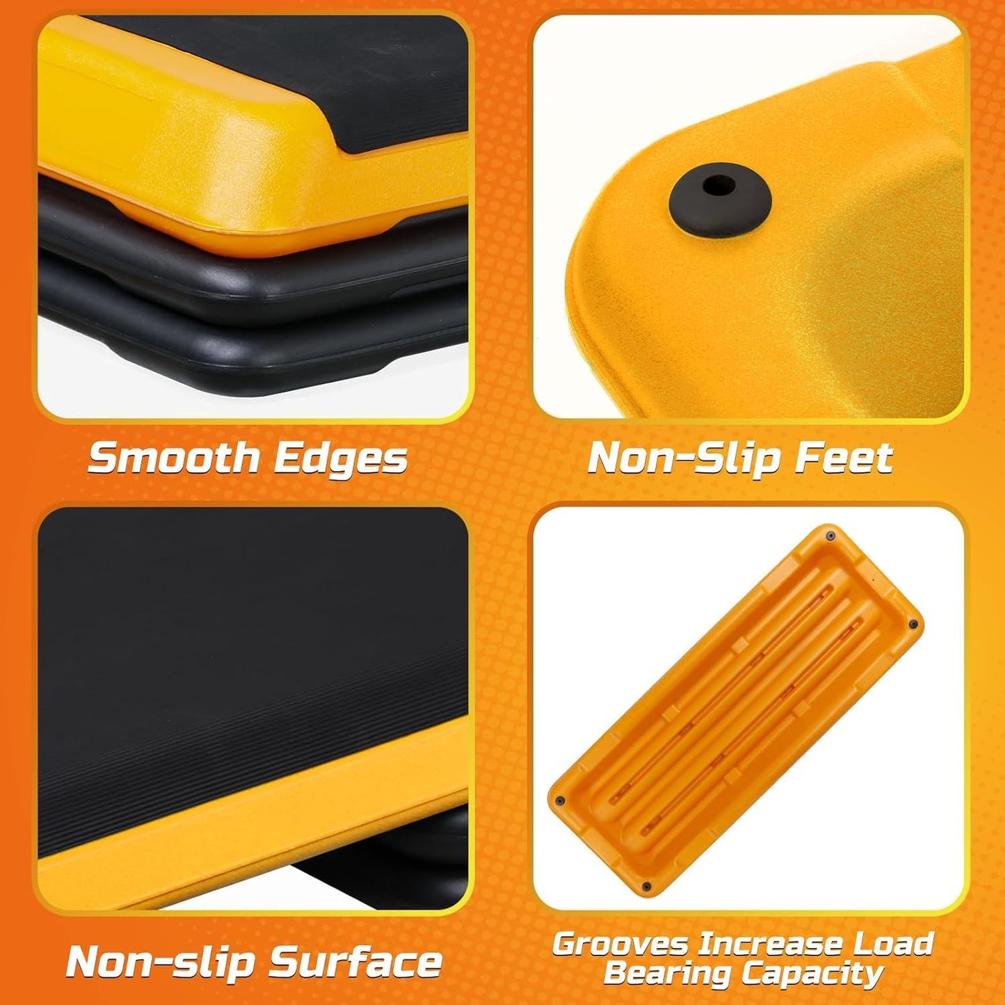 Oteymart 43'' Exercise Step Platform 3 Levels Adjustable Aerobic Stepper with 4 Extra Risers and Anti Slip Surface, Training Workout Equipment for Home&Gym Cardio Strength & Training, Orange