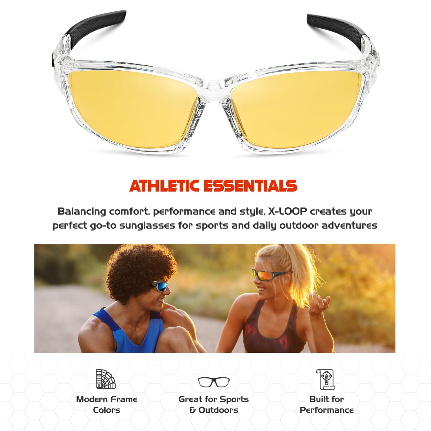 X LOOP Polarized Sports Sunglasses for Men - Wrap Around UV400 Baseball Running Cycling Driving Fishing Golf Glasses