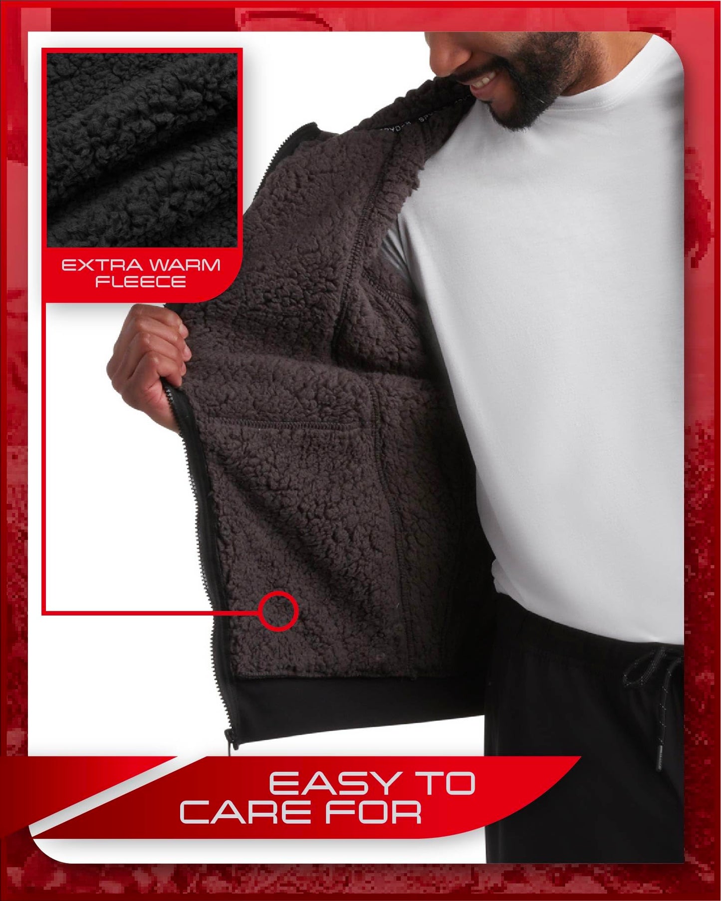 Spyder Men's Hoodie - Sherpa Lined Fleece Zip Up Jacket with ThermoWeb Insulation - Warm Outerwear Hoodies for Men (S-XXL), Size X-Large, Black