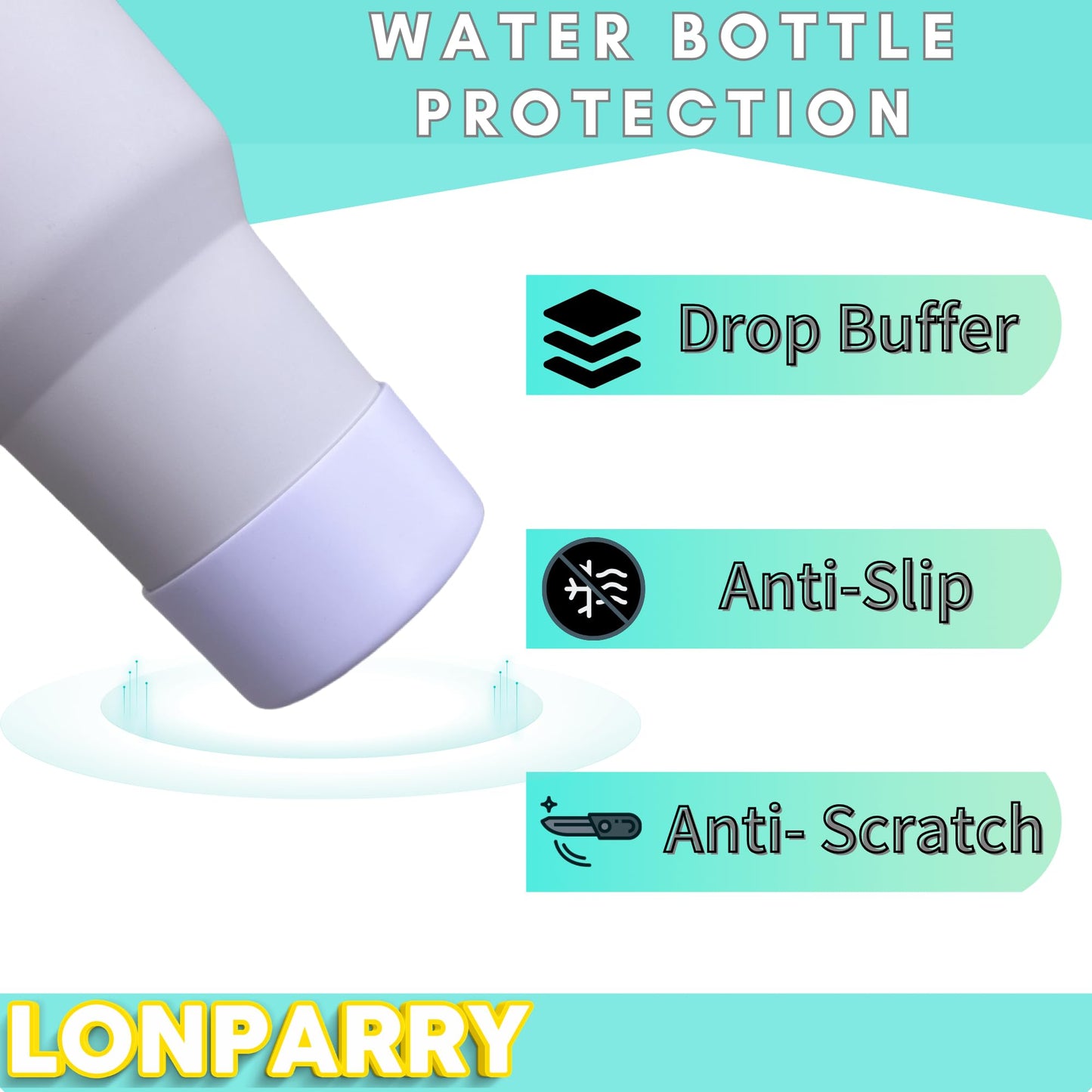 LONPARRY 2-Pack Stanley Cup Silicone Boot for Stanley Tumbler IceFlow 40oz Rubber Bottom Sleeve Protector for Stanley Owala Hydro Flask Tumbler 40oz Car Travel Cup Bottle Bottom (Fog+Clear Purple)
