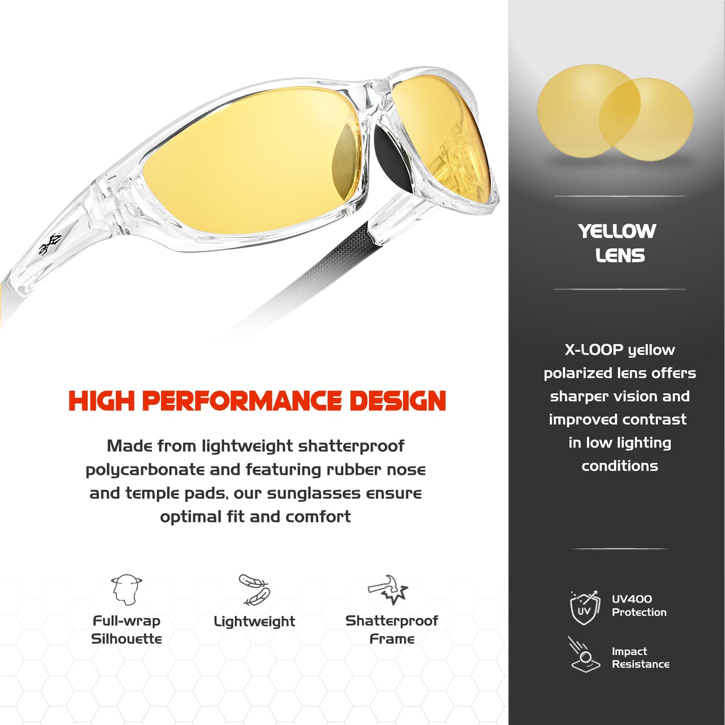 X LOOP Polarized Sports Sunglasses for Men - Wrap Around UV400 Baseball Running Cycling Driving Fishing Golf Glasses