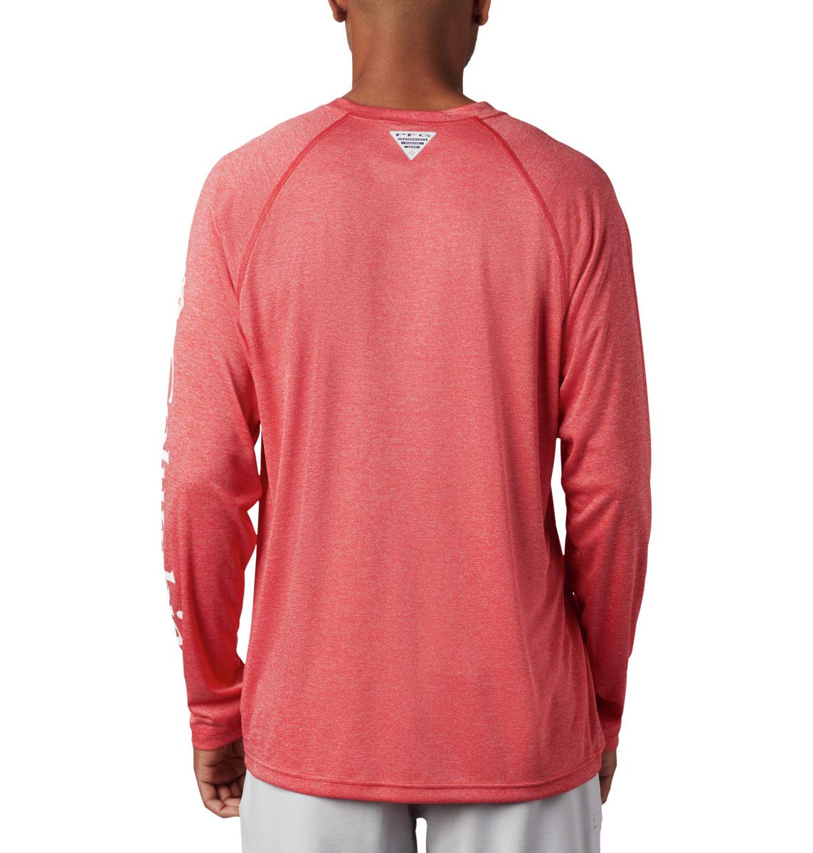 Columbia Men's Terminal Tackle Heather Long Sleeve Shirt, Red Spark Heather/White Logo, X-Large