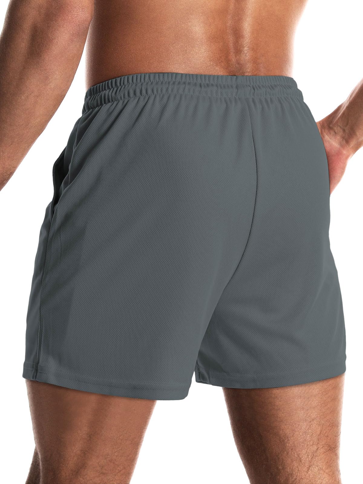 Aolesy Men's 2 in 1 Workout Running Shorts Lightweight Gym 5 Inch Short with Zipper Pockets Training Athletic Shorts with Liner Dark Grey