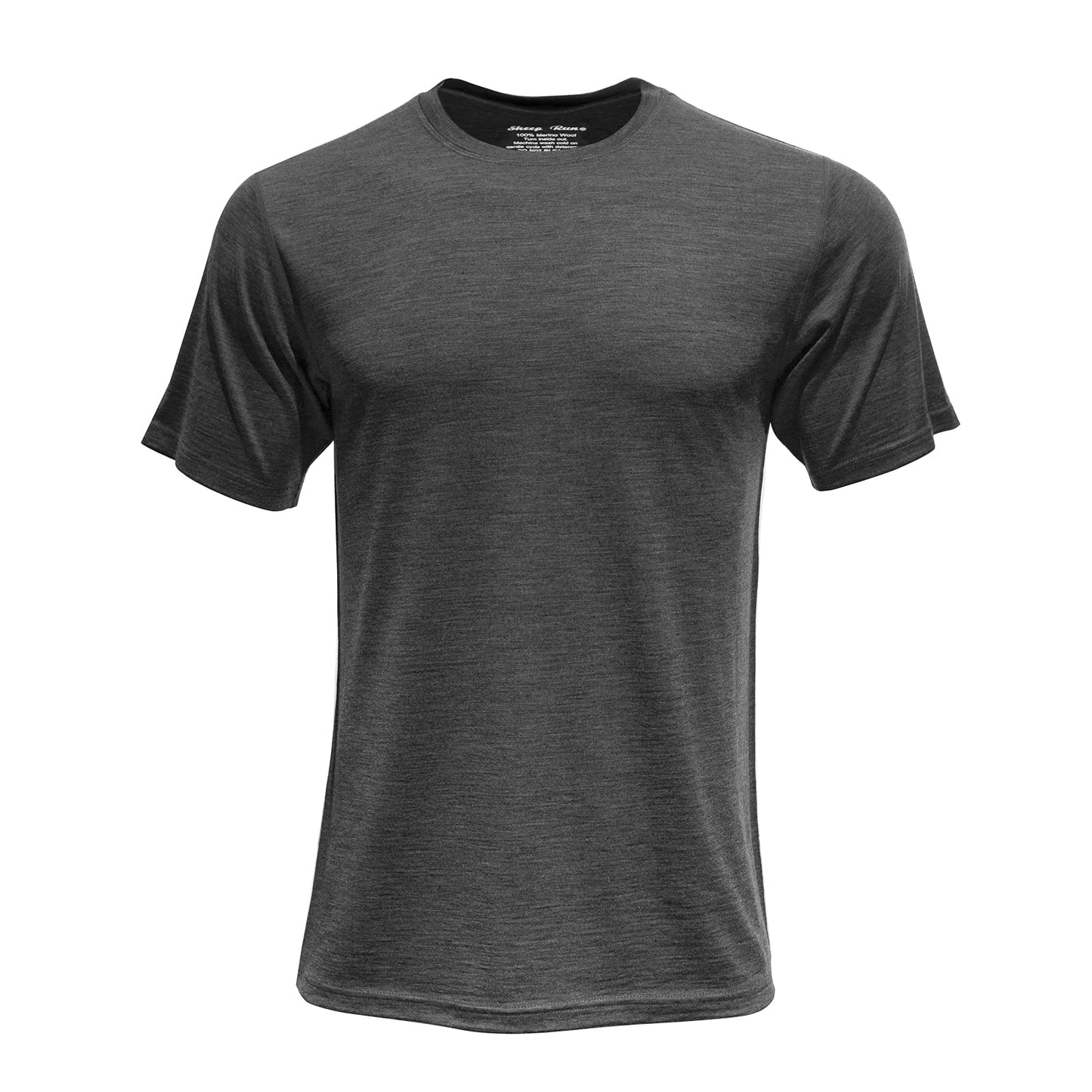 SHEEP RUN Men's Merino Wool Lightweight Hiking Running Wicking Breathable Short Sleeve T Shirt (Dark Grey, Large)