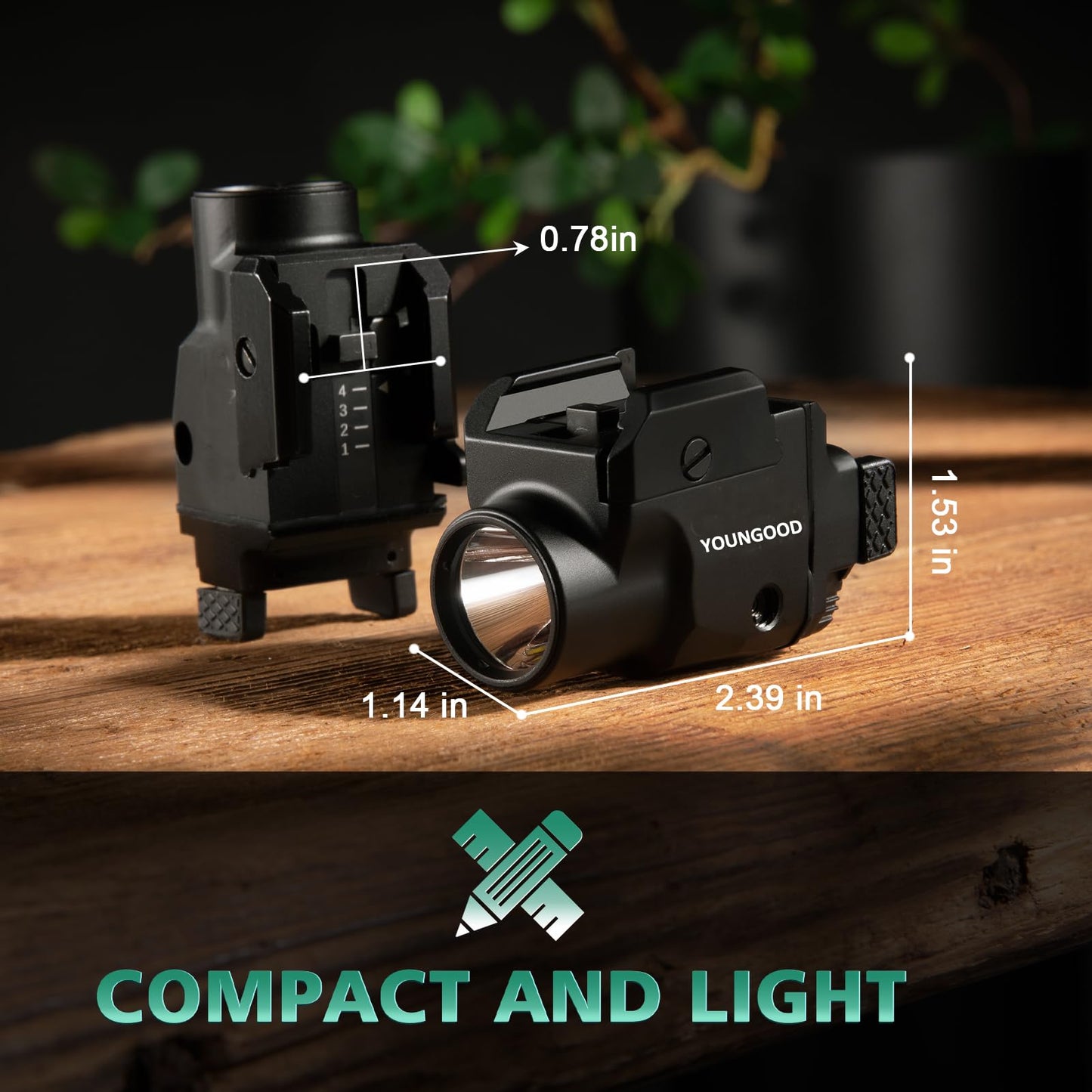 YOUNGOOD 1300 Lumens Pistol Laser Light, Type-C Rechargeable Adjustable Picatinny Rail Handgun Laser Flashlight Combo for Pistol Rifle (YG03)