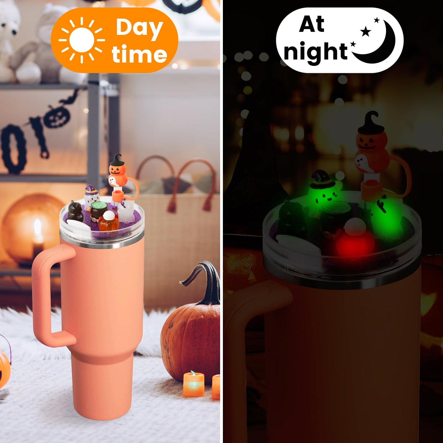 Accessories Compatible with Stanley Cup Lid, Fit for 40 oz Stanley Lid Charms Decor, Silicone Straw Topper Cover Cap, Cute Charms for Stanley 30&40 Oz Tumbler with Handle (Halloween)