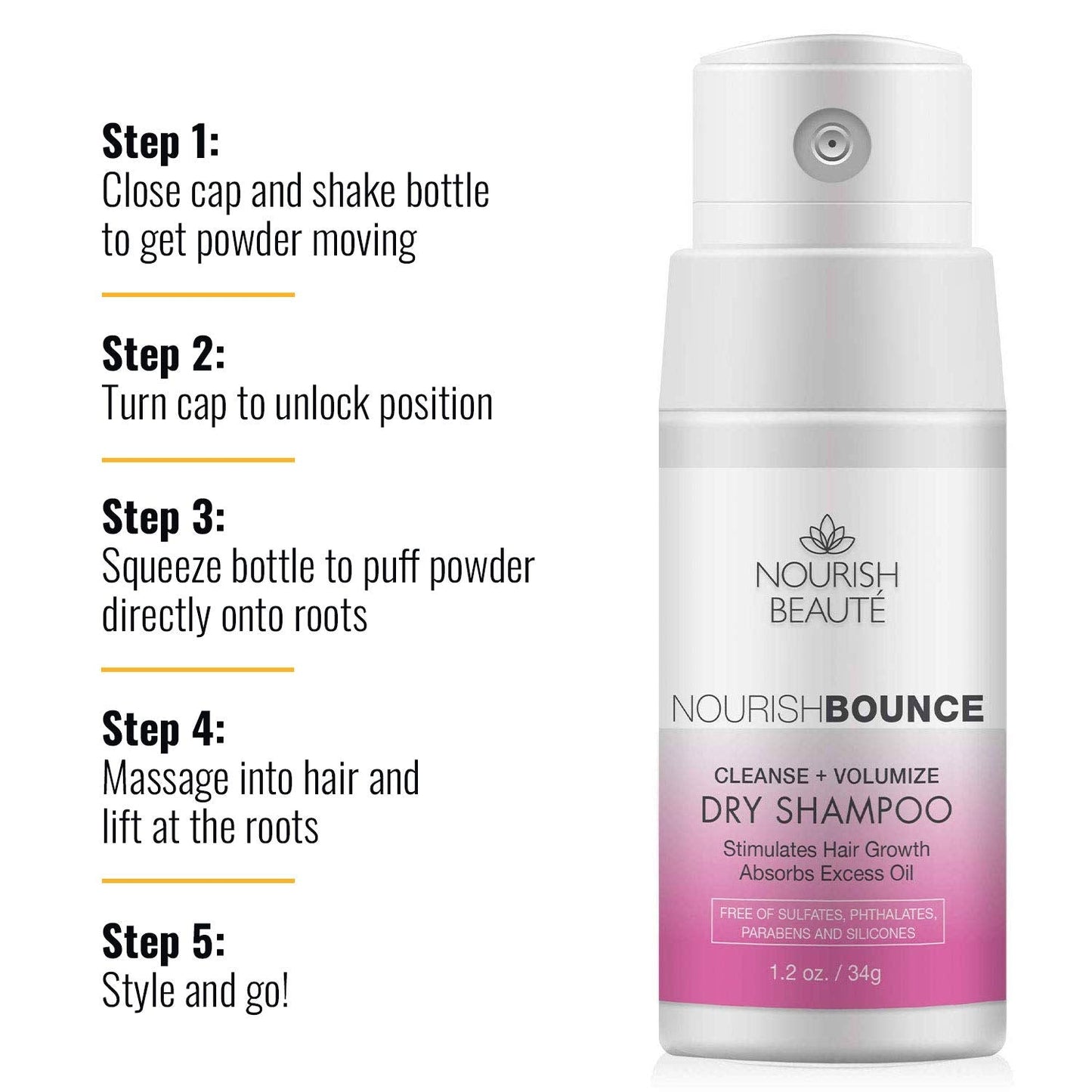 Nourish Beaute Dry Shampoo for Hair Loss that Promotes Hair Regrowth, Volume and Thickening, Clean Beauty with Rice Starch, Antioxidants, and Extracts, For Men and Women, 1 1.2oz Bottle, White