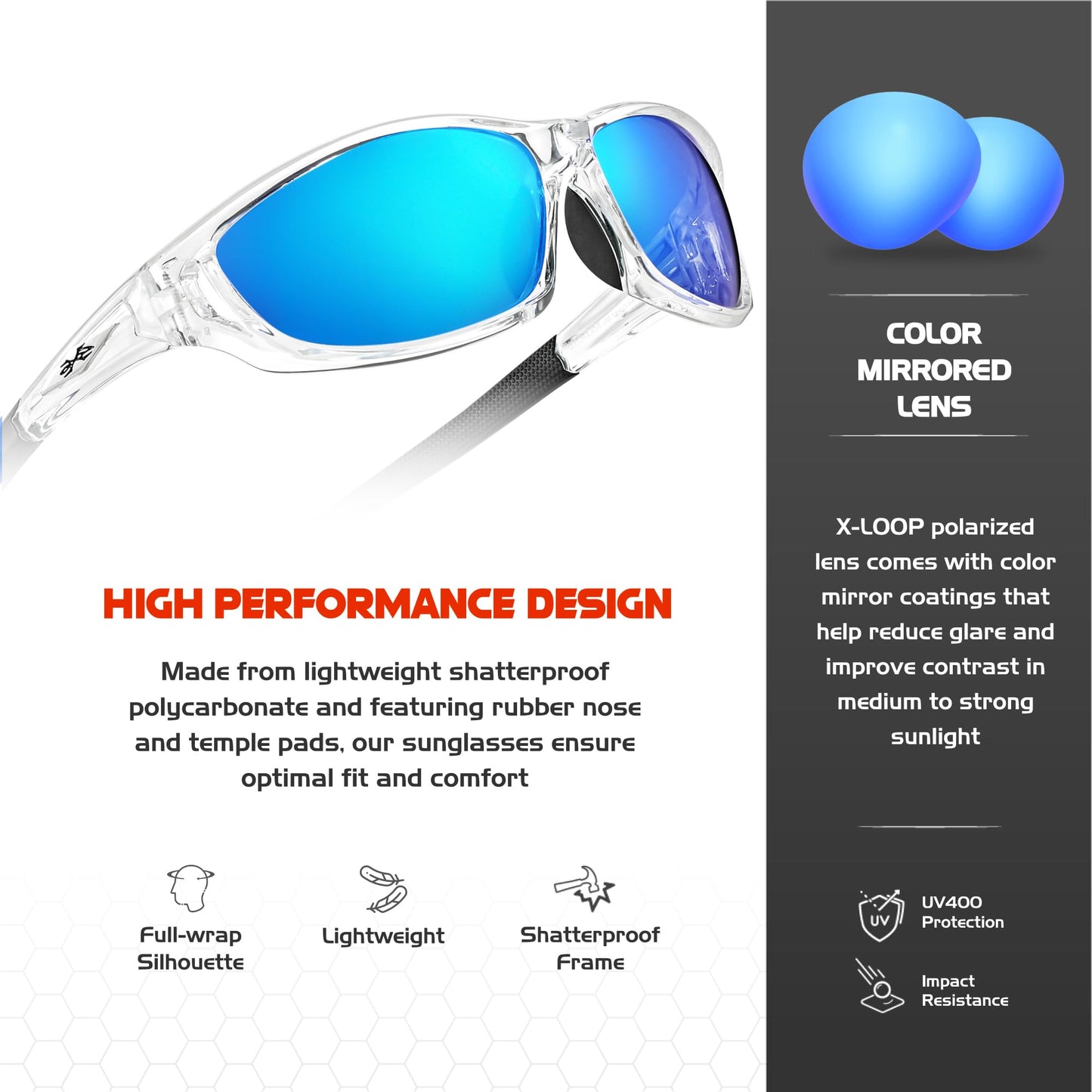 X LOOP Polarized Sports Sunglasses for Men - Wrap Around UV400 Baseball Running Cycling Driving Fishing Golf Glasses