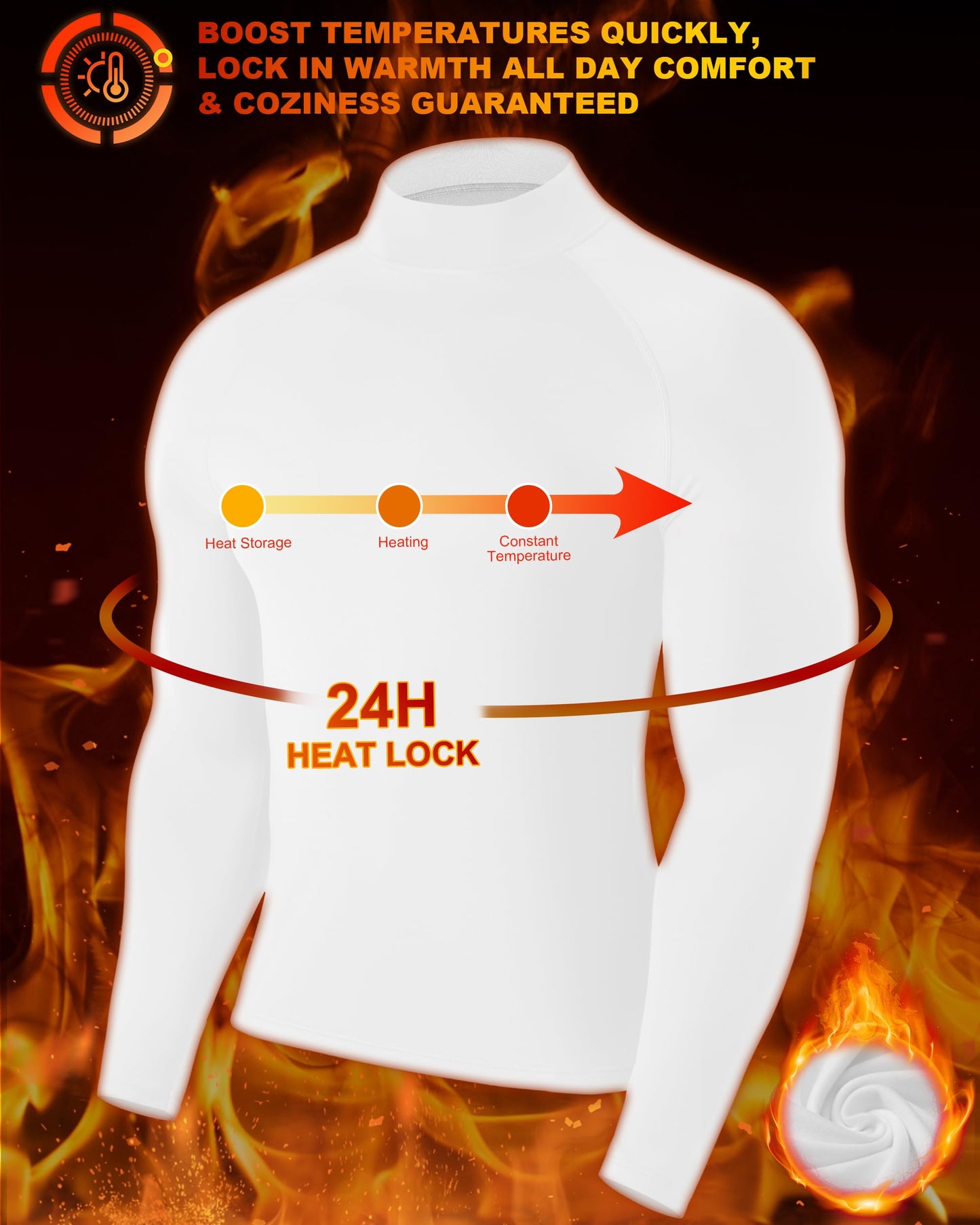 EoBeKee Men's Thermal Base Layer, Warm Long Sleeve Compression Shirts, Ultra Soft Fleece Lined Tops for Winter Sport Hunting Workout(White)