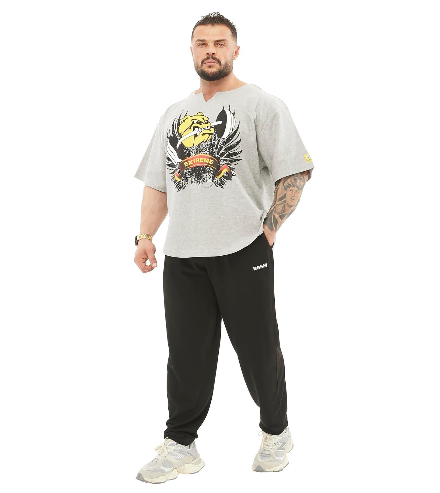 Men's Oversize Gym Lifestyle T-Shirt, Thick Texture Cotton, Comfort Design, Performance Top (Grey, L)