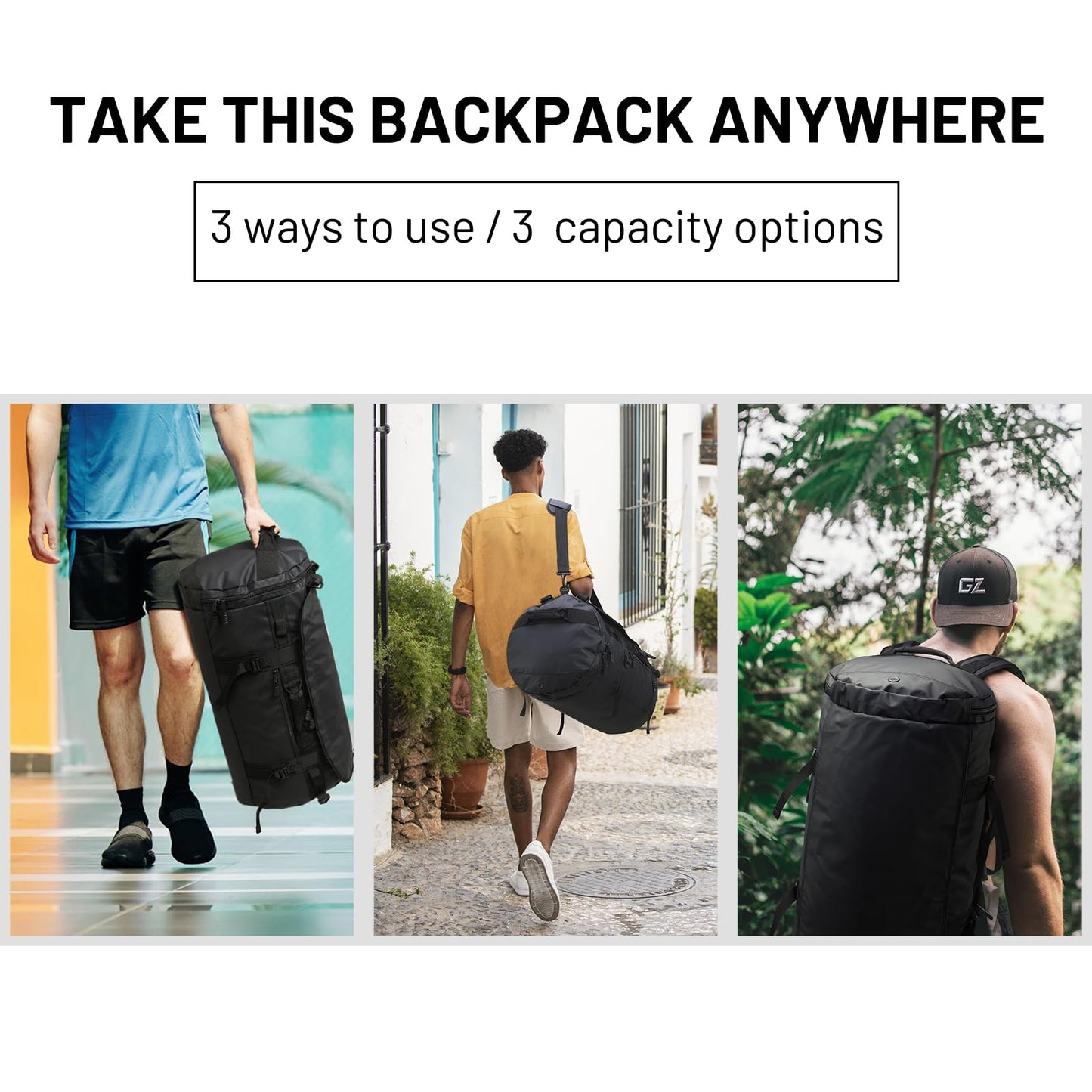 MIER Large Duffel Backpack Sports Gym Bag with Shoe Compartment, Heavy Duty and Water Resistant, Black, 90L