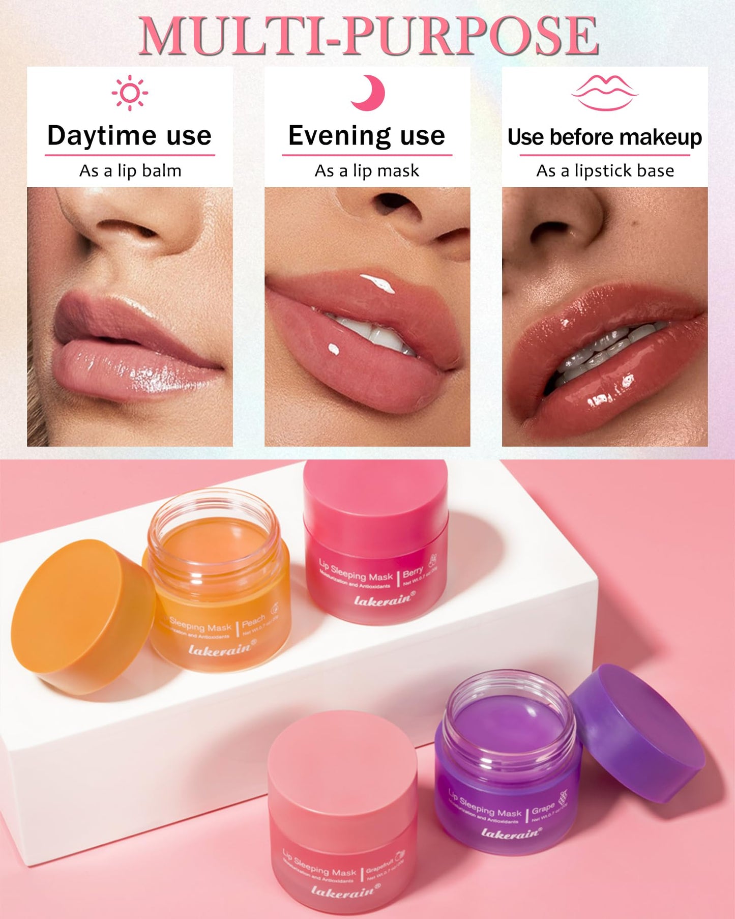 Sleeping Lip Mask, Overnight Hydrating & Prevention Dry and Cracked Lips Scrubs Exfoliator & Moisturizer, Ultra-Nourishing Lip Sleeping Mask with Wand, Lip Care Therapy Treatment for Women-04#Grape