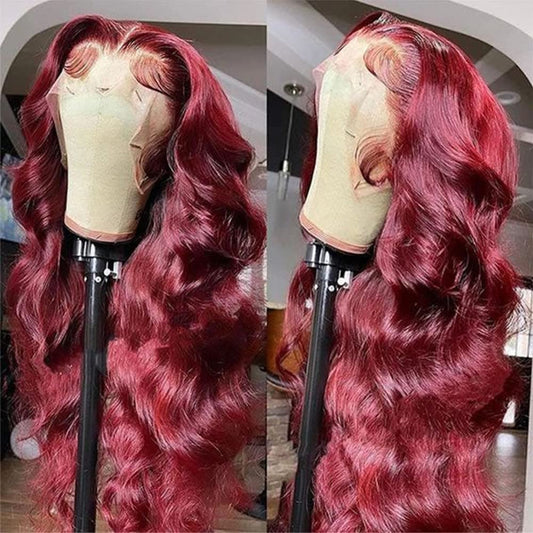 99J Burgundy Lace Front Wigs Human Hair With Baby Hair Pre Plucked 13x4 Body Wave 99j HD Transparent Lace Frontal Human Hair Wigs for Women 99J Glueless Lace Front 28Inch