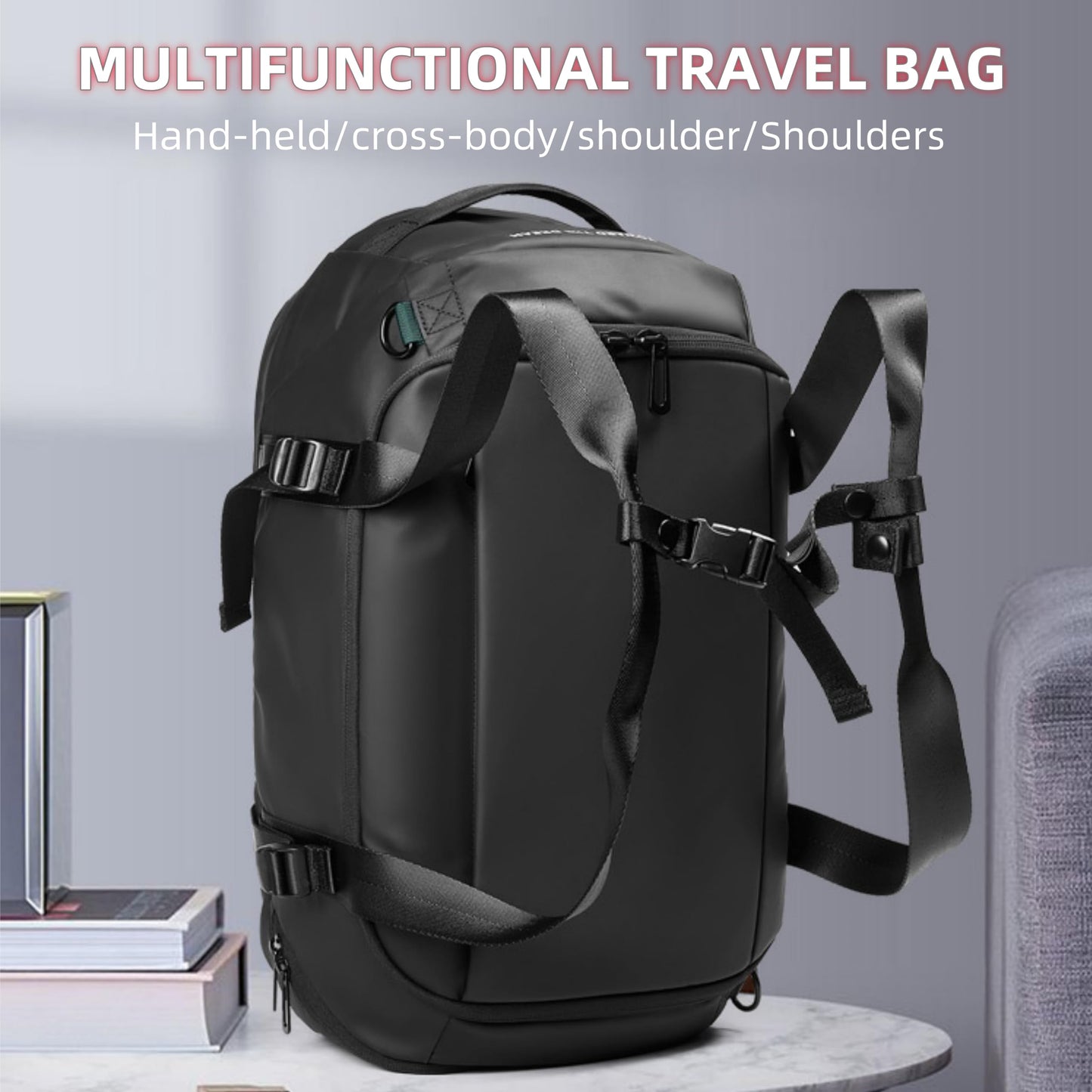 PreciousU Waterproof Gym Bag for Men,Sports Workout Training Overnight Duffle Bag with Shoe Compartment,Backpack Shoulder Straps and Wet Material Separation for Airplanes,Weekender Traveling.