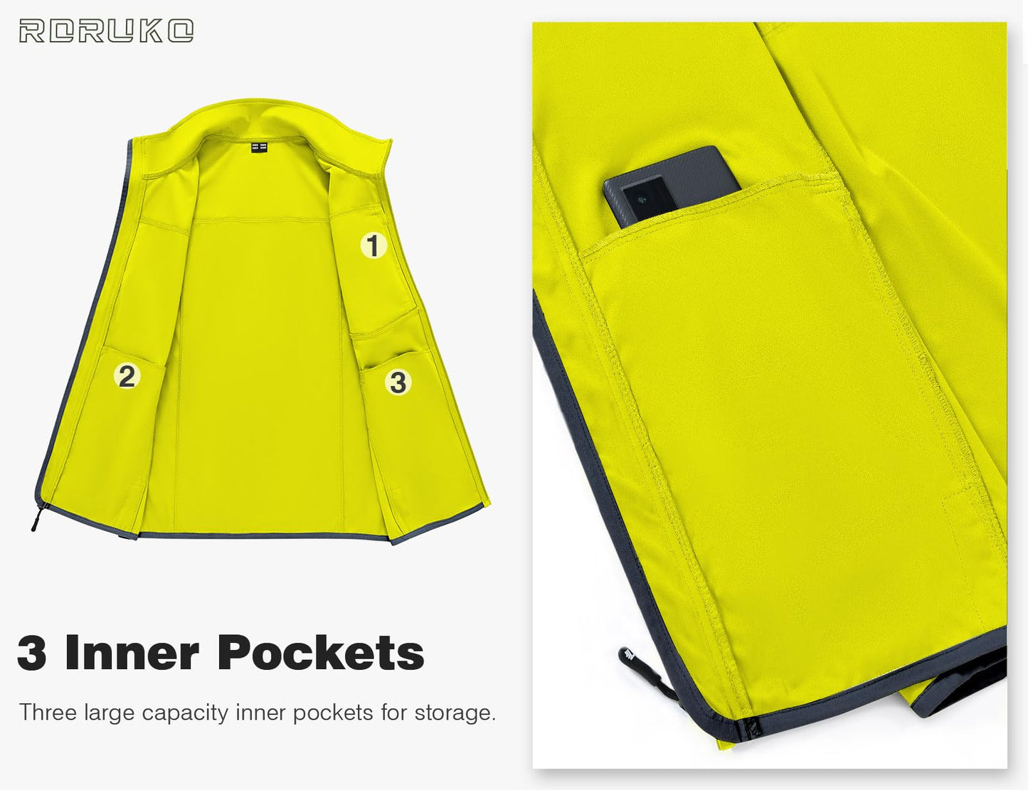 Rdruko Men's Golf Vests Outerwear Lightweight Waterproof Outdoor Running Travel Softshell Vests(Lemon Yellow, US XXXL)