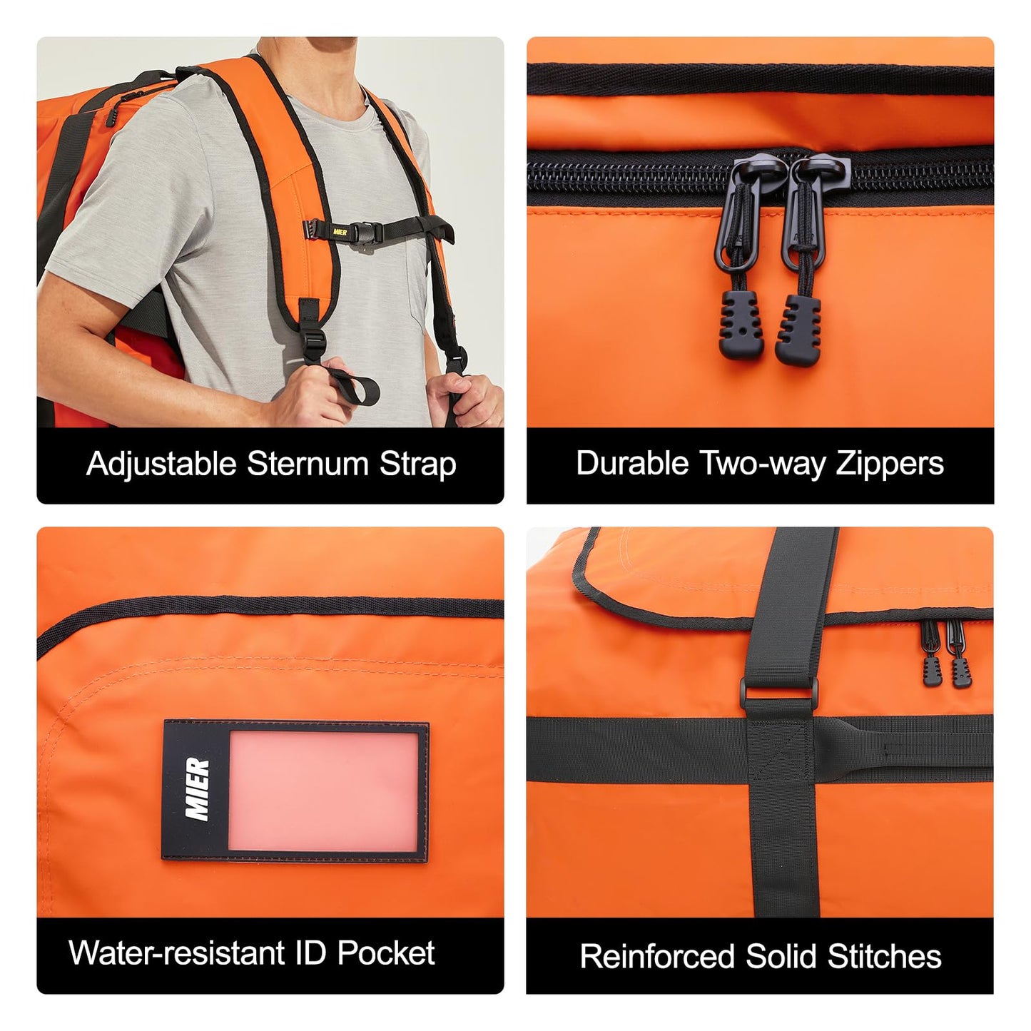 MIER 40L Backpack Duffle for Men Heavy Duty Duffel Bag with Backpack Straps for Travel, Gym, Sports, Convertible and Water Resistant, Orange