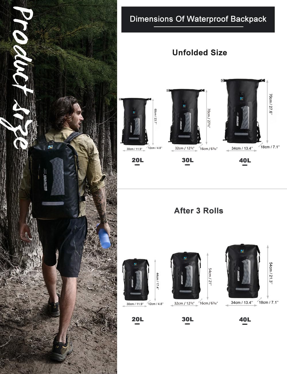 IDRYBAG Waterproof Backpack Dry Bag 20L/30L/40L, Floating Dry Backpack Waterproof for Men, Dry Sack Waterproof Bag for Kayak