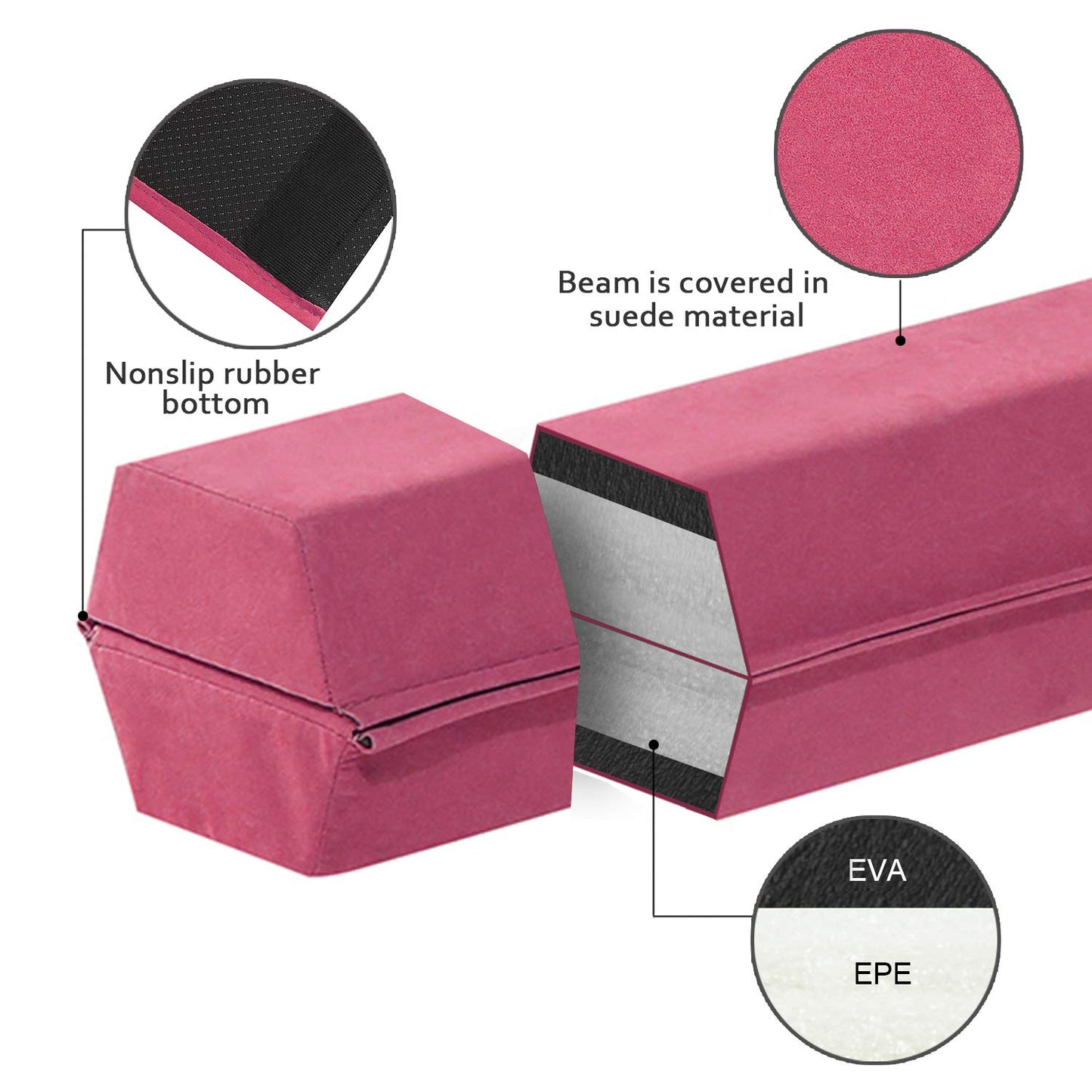 FBSPORT 8ft Balance Beam: Folding Floor Gymnastics Equipment for Kids Adults,Non Slip Rubber Base, Gymnastics Beam for Training, Practice, Physical Therapy and Professional Home Training