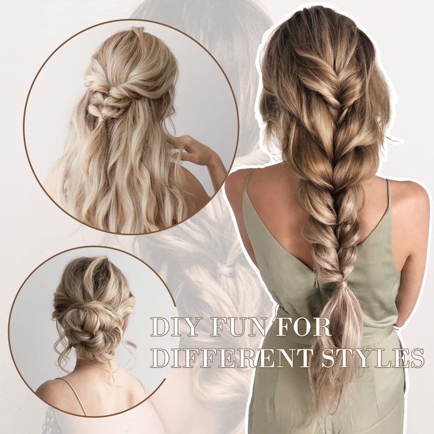 REECHO Hair Extensions, 4PCS Clip in Hair Extensions HE001 Natural Soft Synthetic Hairpieces for Women (20 Inch-200 Gram (Pack of 4), Dark Blonde with Light Blonde Highlights)