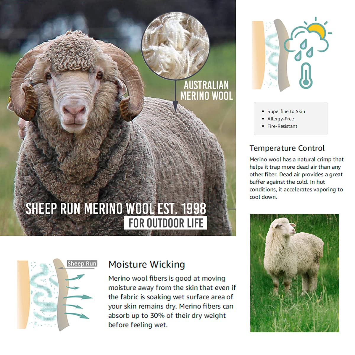 SHEEP RUN Men's Merino Wool Lightweight Hiking Running Wicking Breathable Short Sleeve T Shirt (Dark Grey, Large)