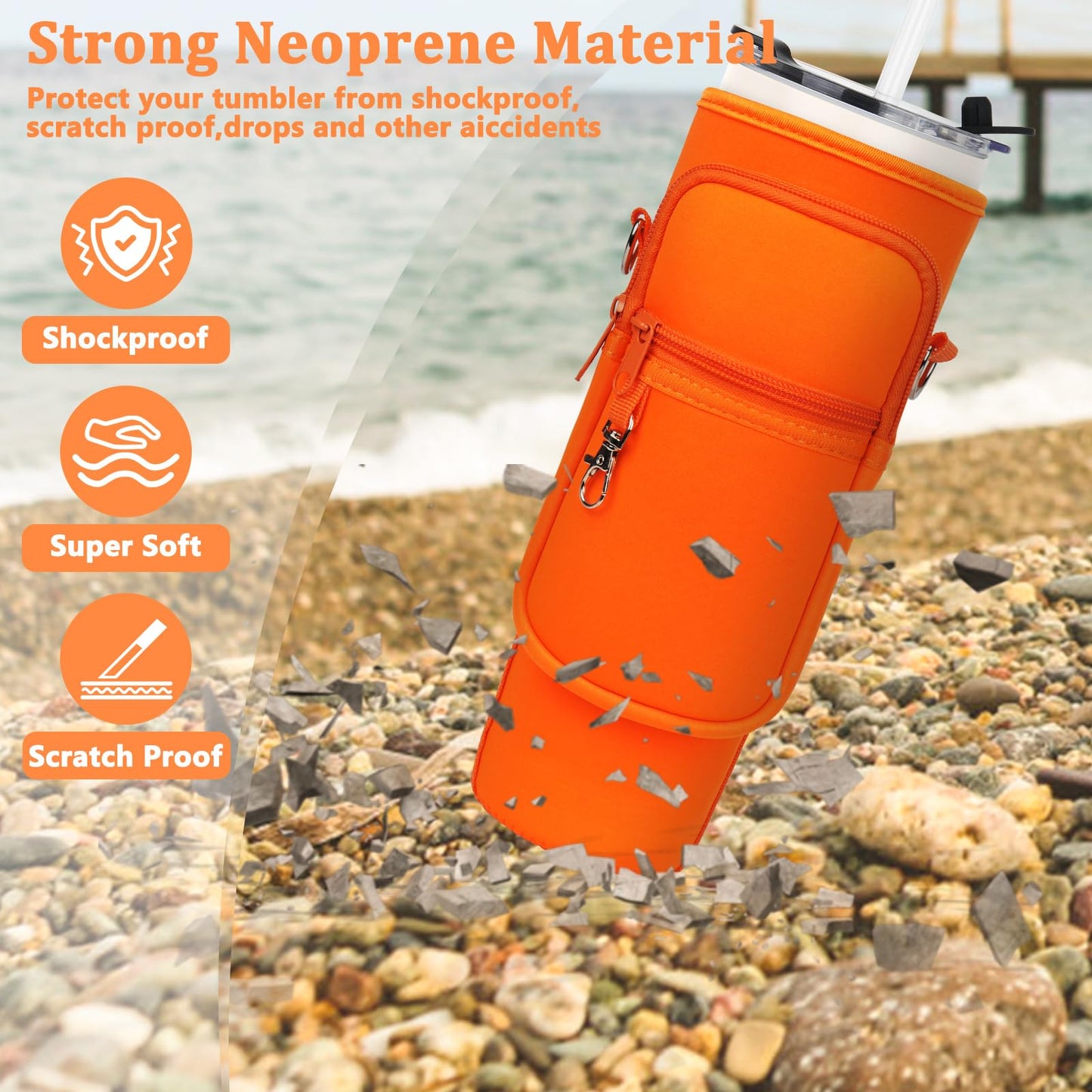 Water Bottle Carrier Bag with Phone Pocket Compatible with Stanley/Meoky 40 oz Tumbler with Handle,Neoprene Water Bottle Holder Pouch with Adjustable Strap Compatible with Stanley Cup Accessories