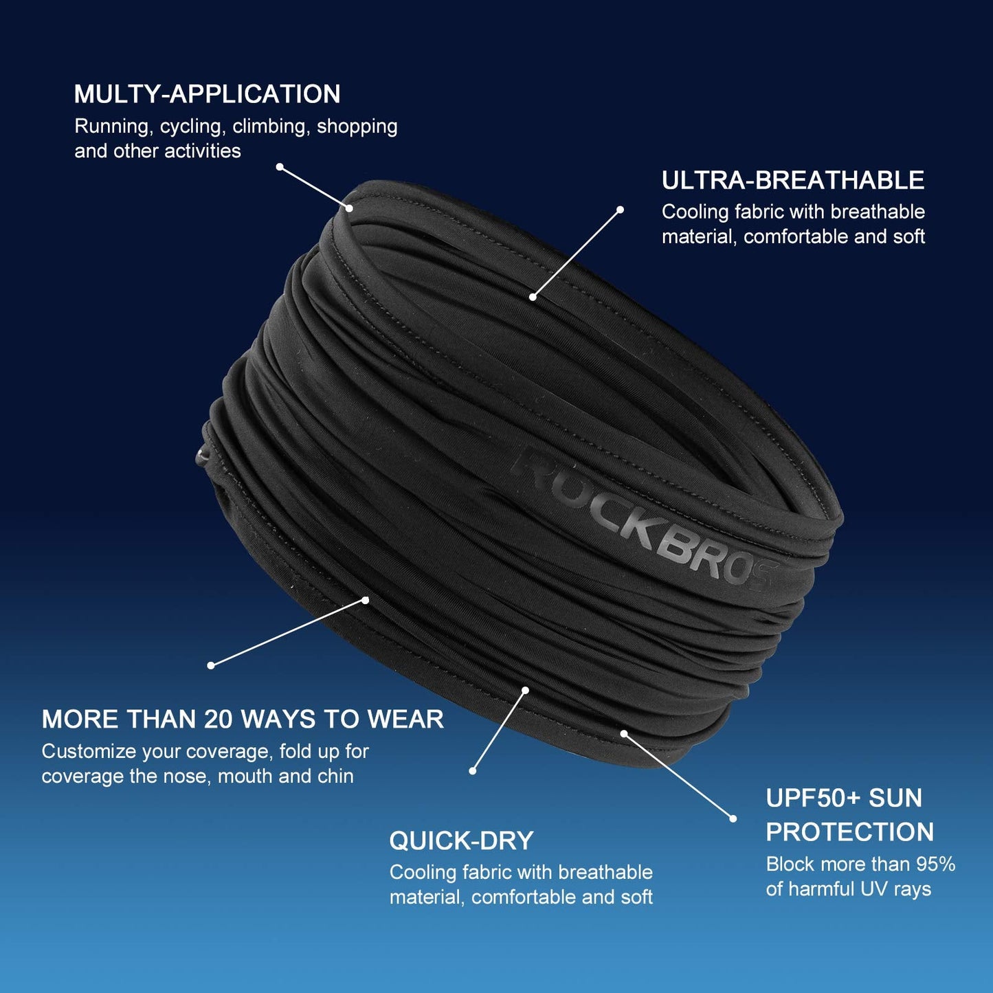 ROCKBROS Cooling Neck Gaiter Bandana Face Mask for Men Neck Gaiters Summer Half Face Scarf Cover Sun UV Protection