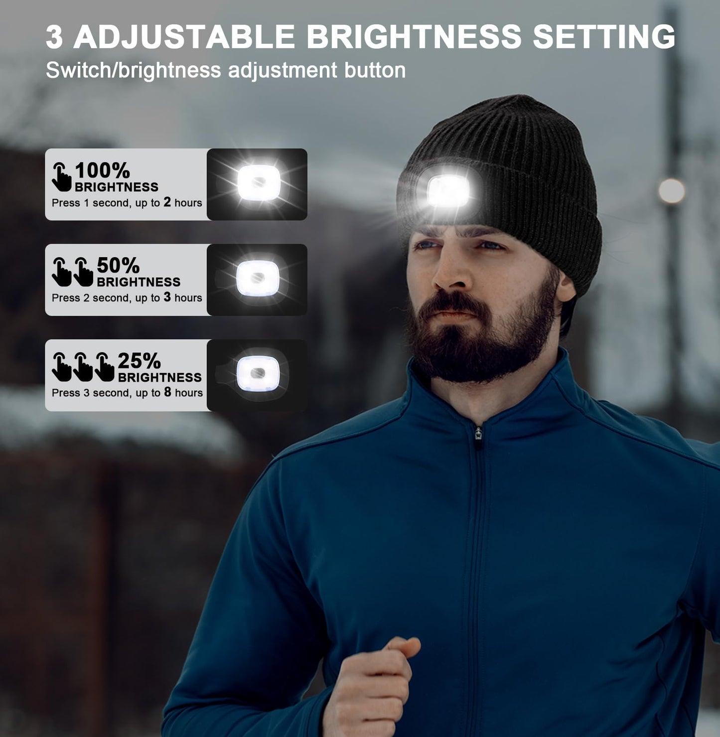 Wmcaps Unisex Hat with Light, USB Rechargeable LED Beanie, Winter Warm Knitted Headlamp Hat Gifts for Men Him Dad Husband