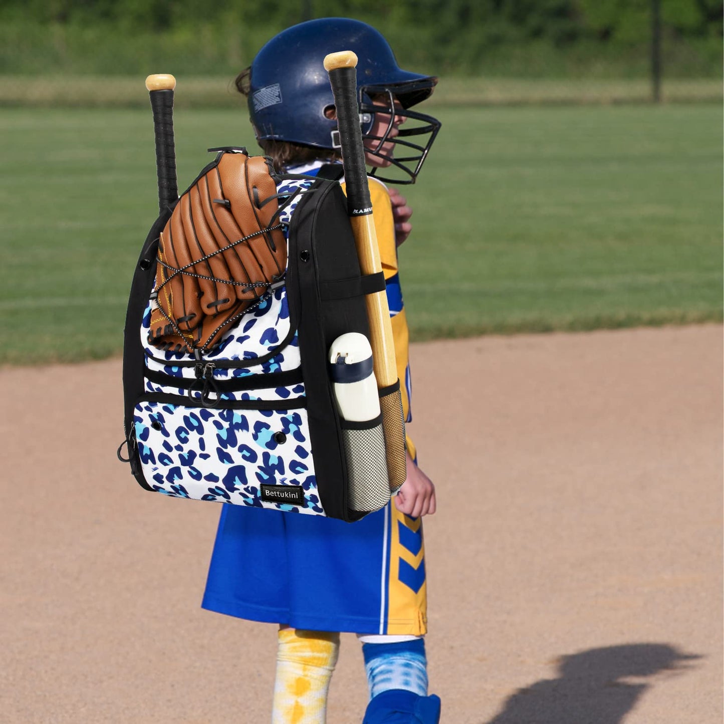 Youth Baseball Bag, Bat Backpack for Baseball, T-Ball Softball Equipment Gear, Helmet, Batting Glove, Batting Mitten, Shoes Compartment Large Capacity Baseball Bags with Fence Hook Holds 4 Bats Blue
