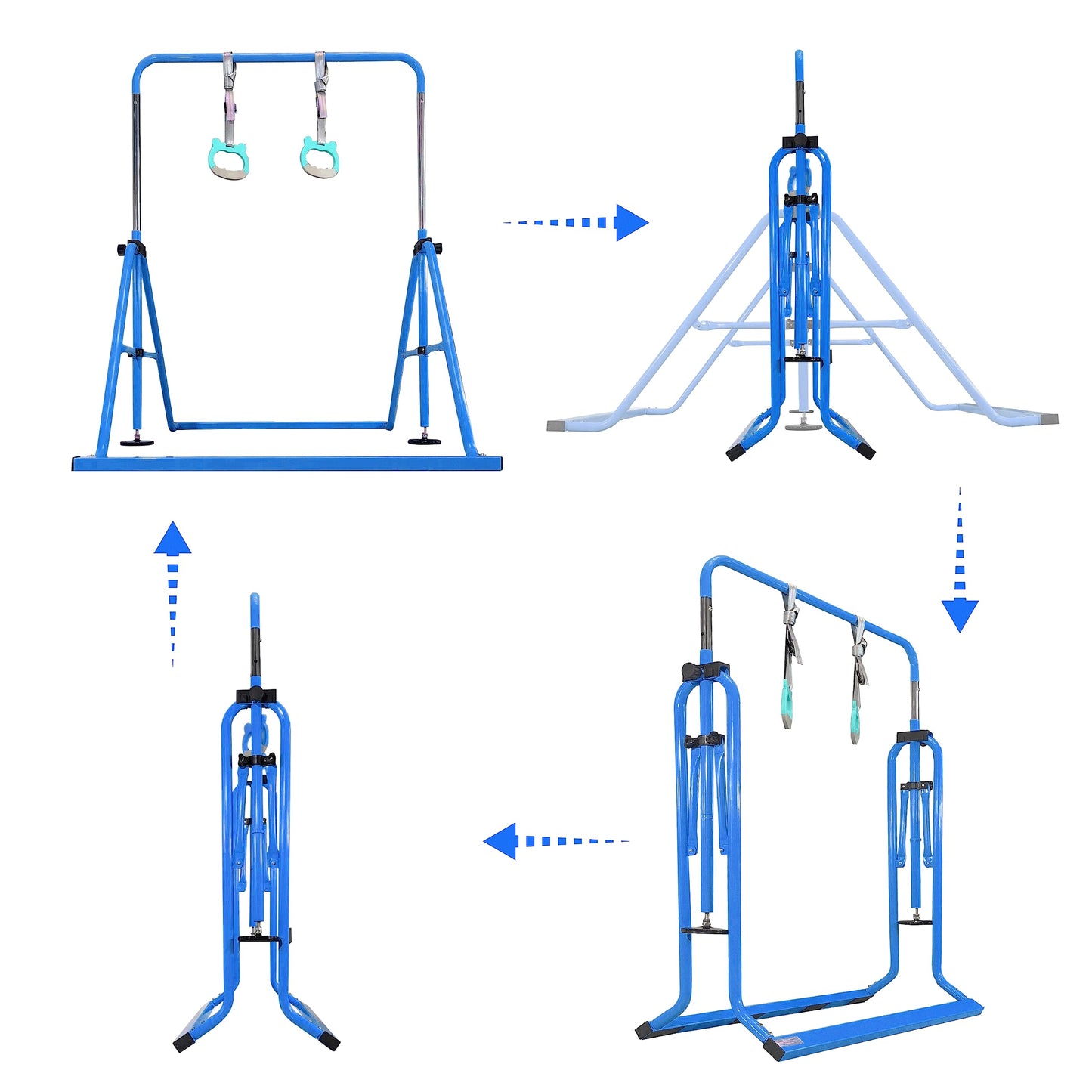 PreGymnastic Updated Folding Gymnastics Bar with Rings, Foldable Kip Bar with Sturdier Base, Gymnasitc Training Bar for Kids Ages 3-10, Gymnastic Horizontal Bars, Home Gym Equipment for Boys Girls