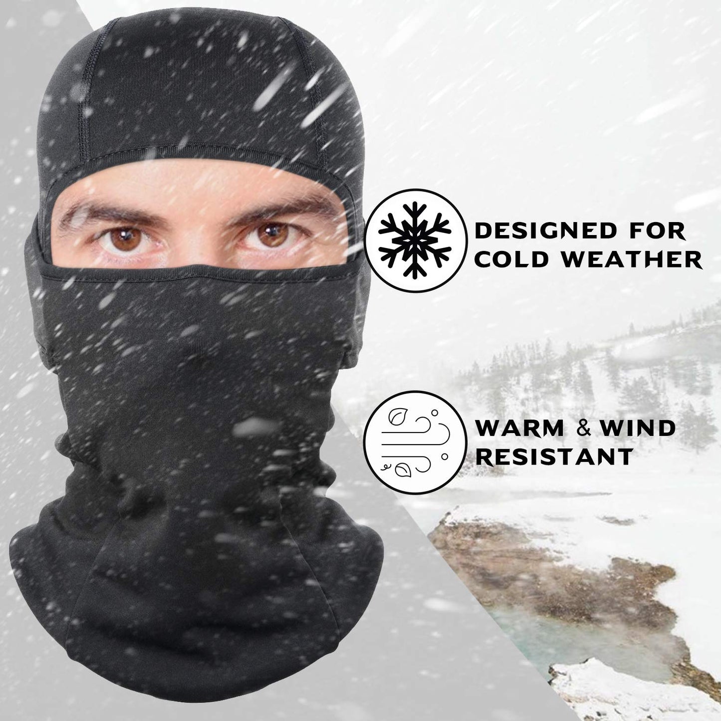 WTACTFUL 2Pieces Balaclava Face Ski Mask for Men, Winter Warm Thermal Full Face Cover Mask for Motorcycle Cycling Skiing Snowboarding Outdoor Black