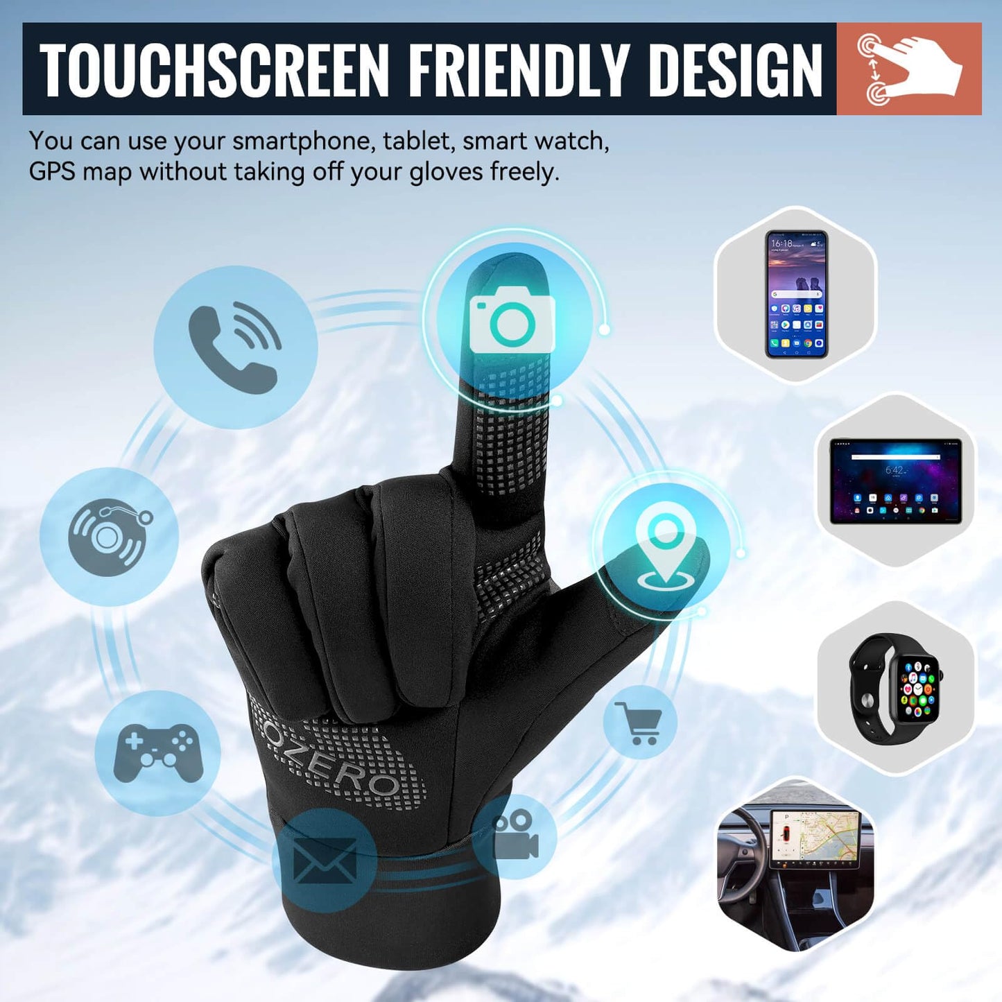 OZERO Mens Winter Touchscreen Gloves: Cold Weather Thin Warm Liner Glove - Thermal Windproof Gloves for Running Hiking Cycling Driving