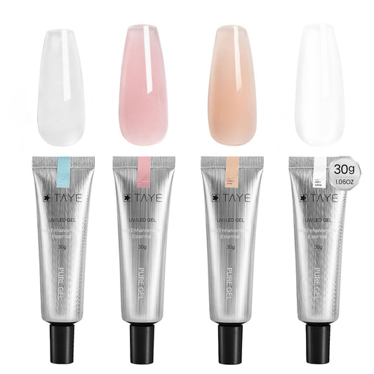 TAYE Poly Gel Set, 4 Colors Clear Pink Nude White Builder Gel Nail Enhancement Gel, 30g Nail Extension Gel for Beginner & Professional Nail Art Salon DIY Gift