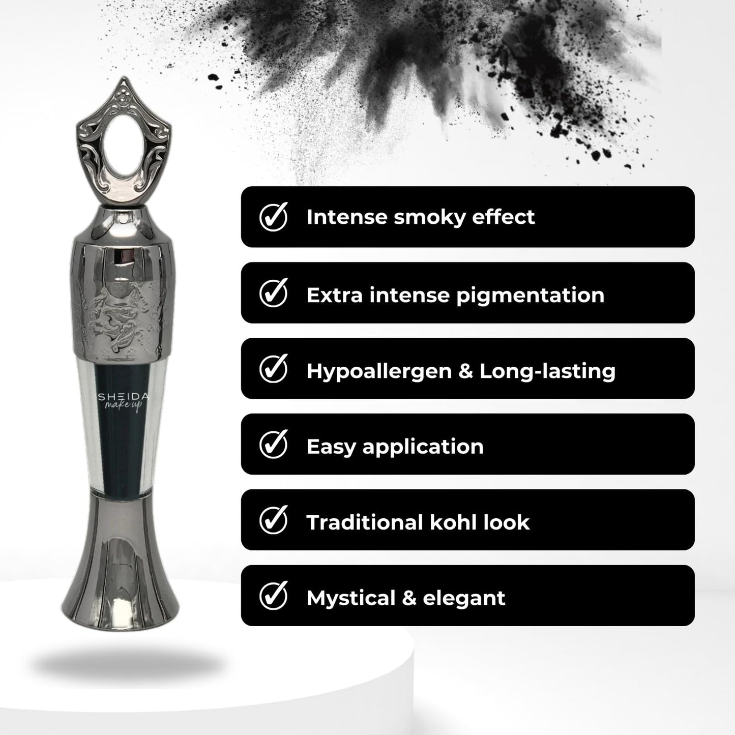 Sheida Natural Kohl Powder – Long-Lasting Traditional Eyeliner - Mineral-Rich Formula for Intense Color and Eye Care - Black 2 gr