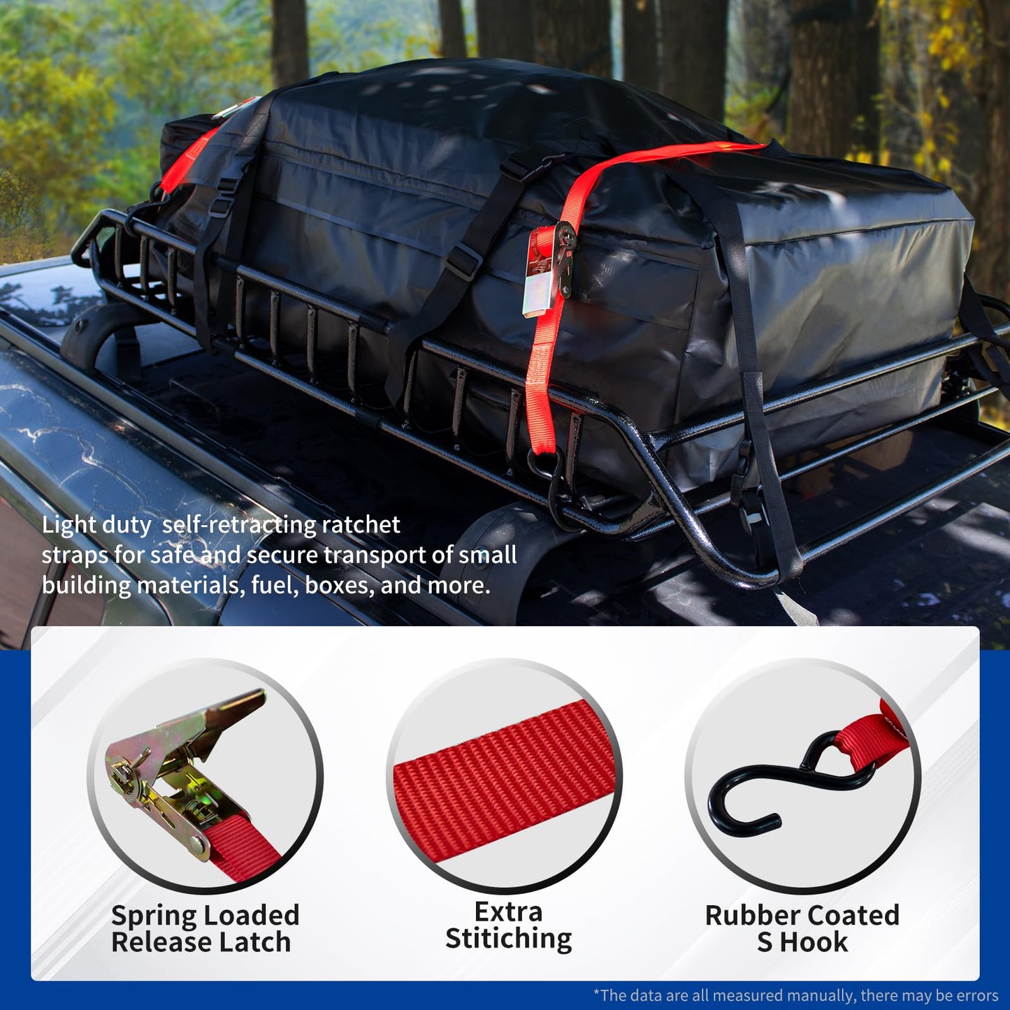 PINGDIR Roof Rack Basket 51" X 36" X 5" Rooftop Rack Cargo Carrier Universal, Waterproof Cargo Bag 44 * 35 * 16", Cargo Net with Attachment Hooks, 2 pcs Ratchet Strap,Roof Pedal